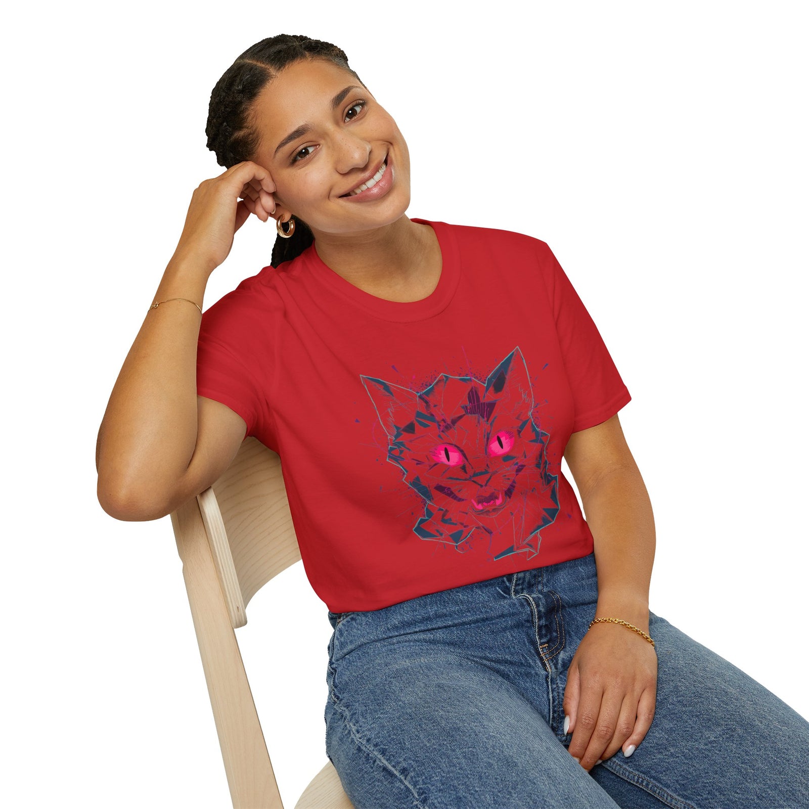 Cat Skull Graphic T-Shirt — Pink Eyes Shattered Design