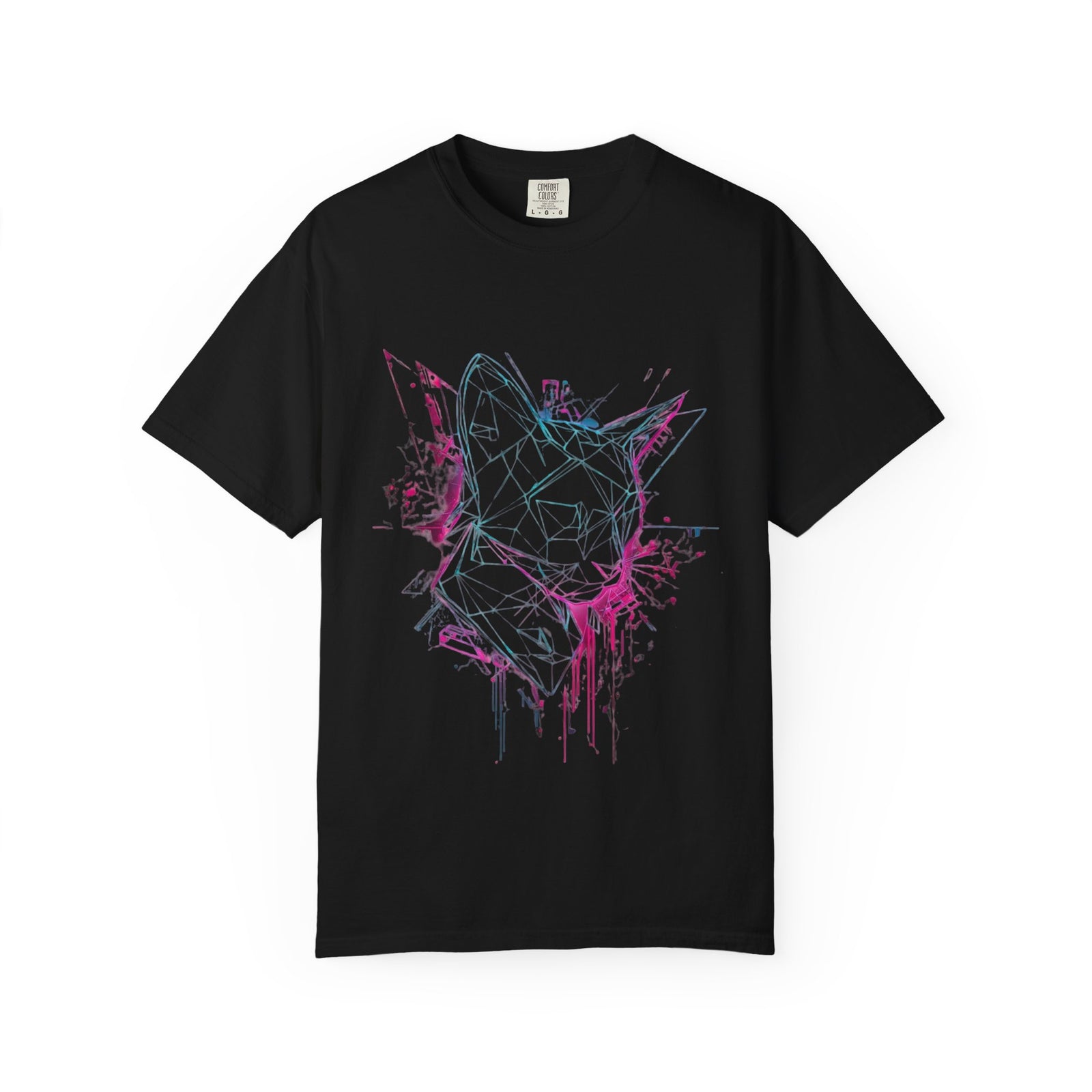 Neon Fox Outline T-Shirt — Vaporwave Geometric Fox Tee