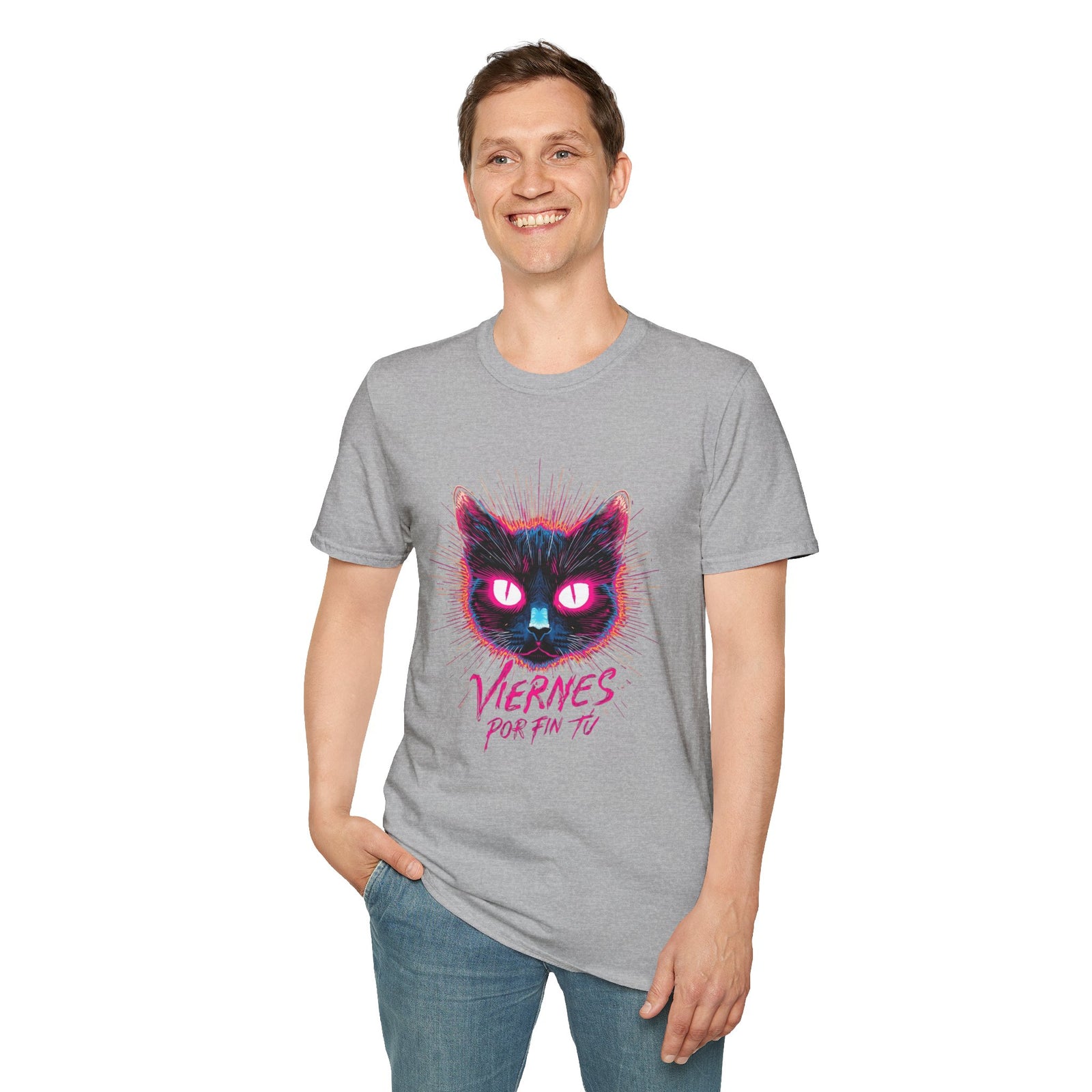 Cat Tee — "Viernes Por Fin" Neon Cat Graphic T-Shirt