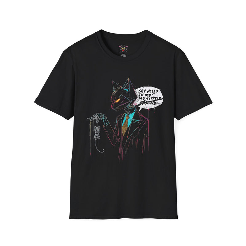 T-Shirt — "Say Hello to My Little Friend" Neon Sketch