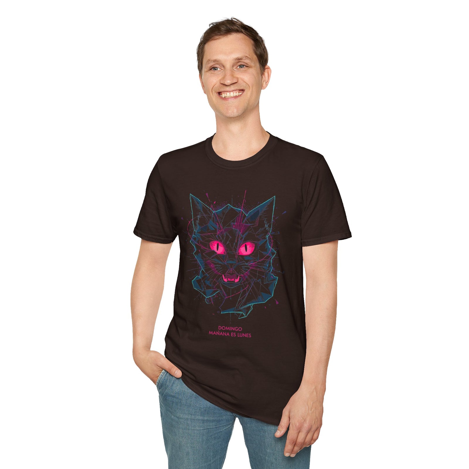 Cat Skull Graphic T-Shirt — Pink Eyes Shattered Design