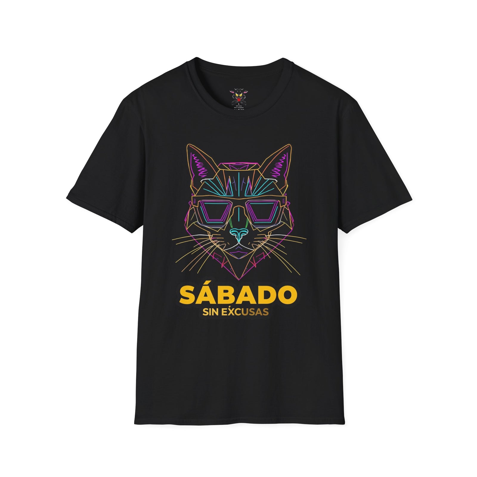 Sábado Sin Excusas Cat T-Shirt — Retro Neon Cat with Sunglasses