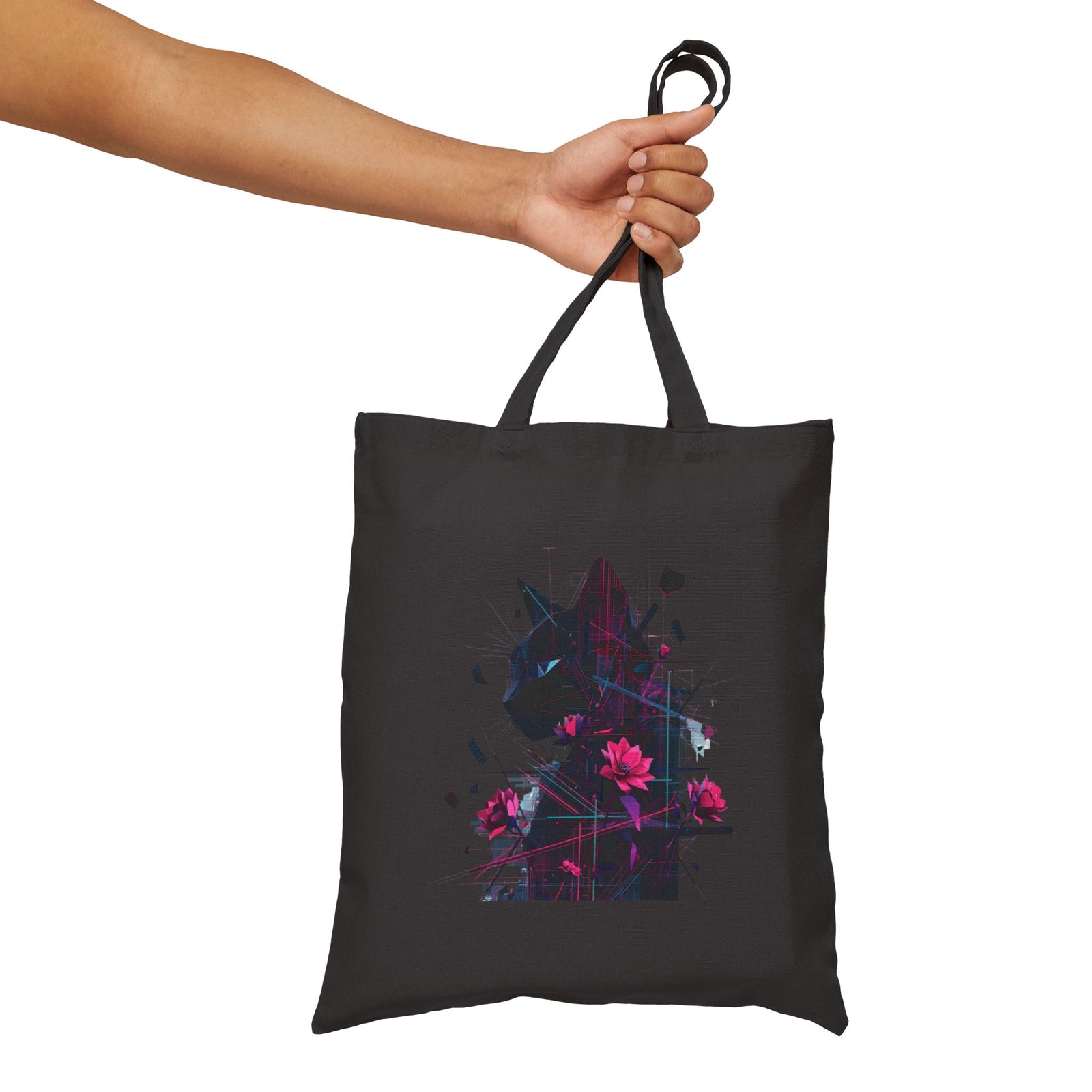 Floral Cat Silhouette Tote Bag — Canvas Animal Art Shopper