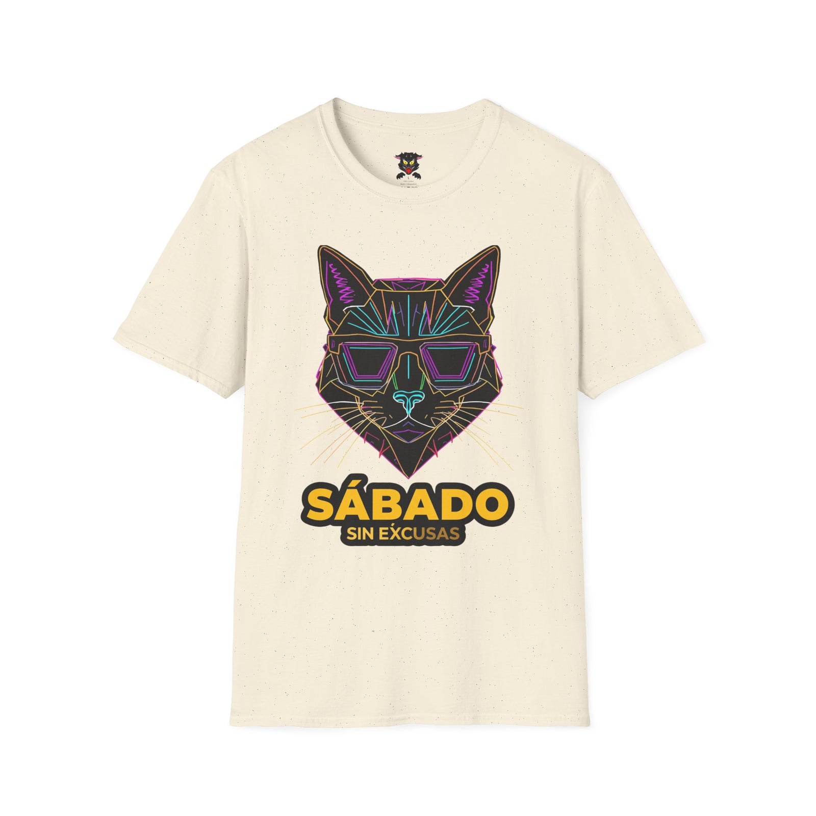 Sábado Sin Excusas Cat T-Shirt — Retro Neon Cat with Sunglasses