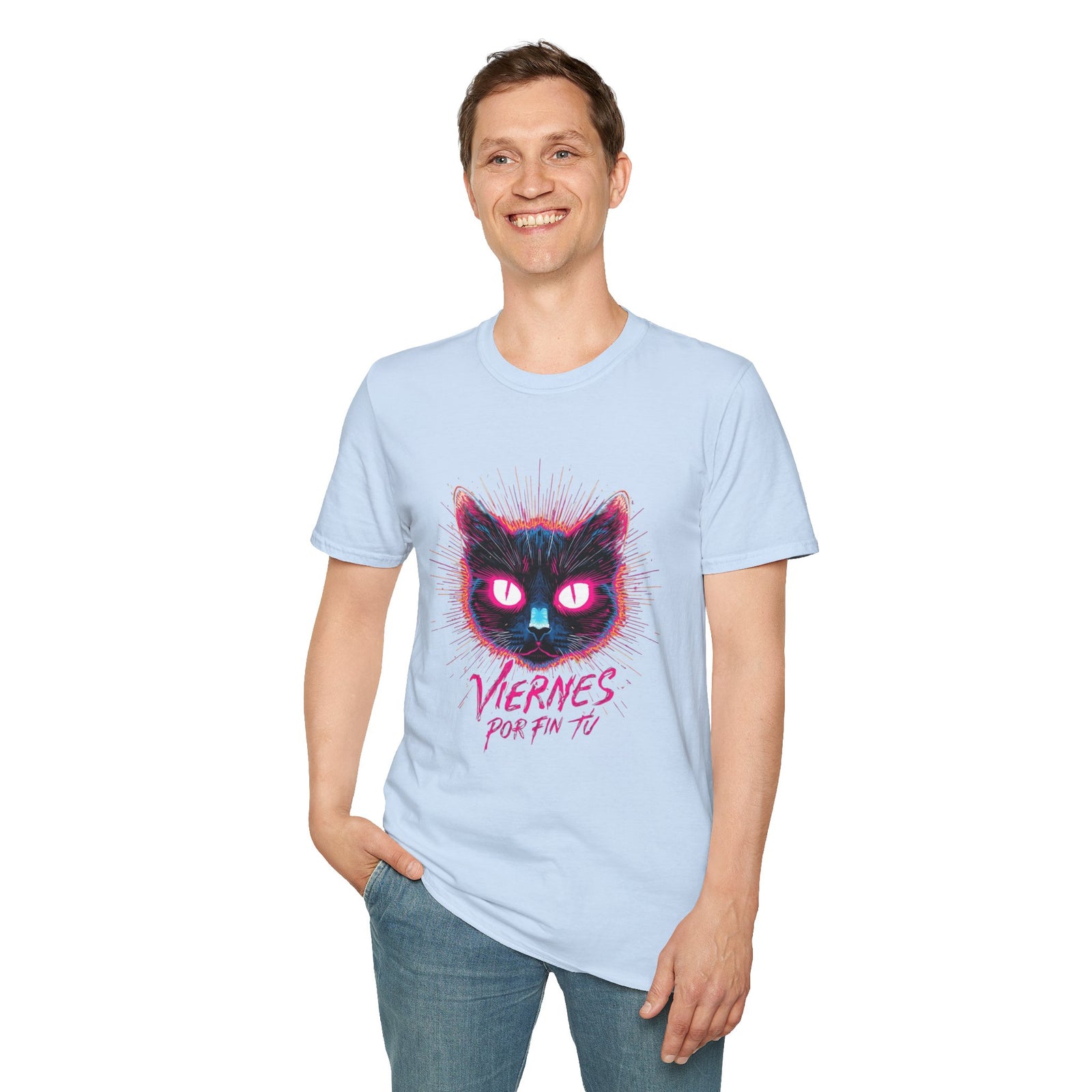 Cat Tee — "Viernes Por Fin" Neon Cat Graphic T-Shirt