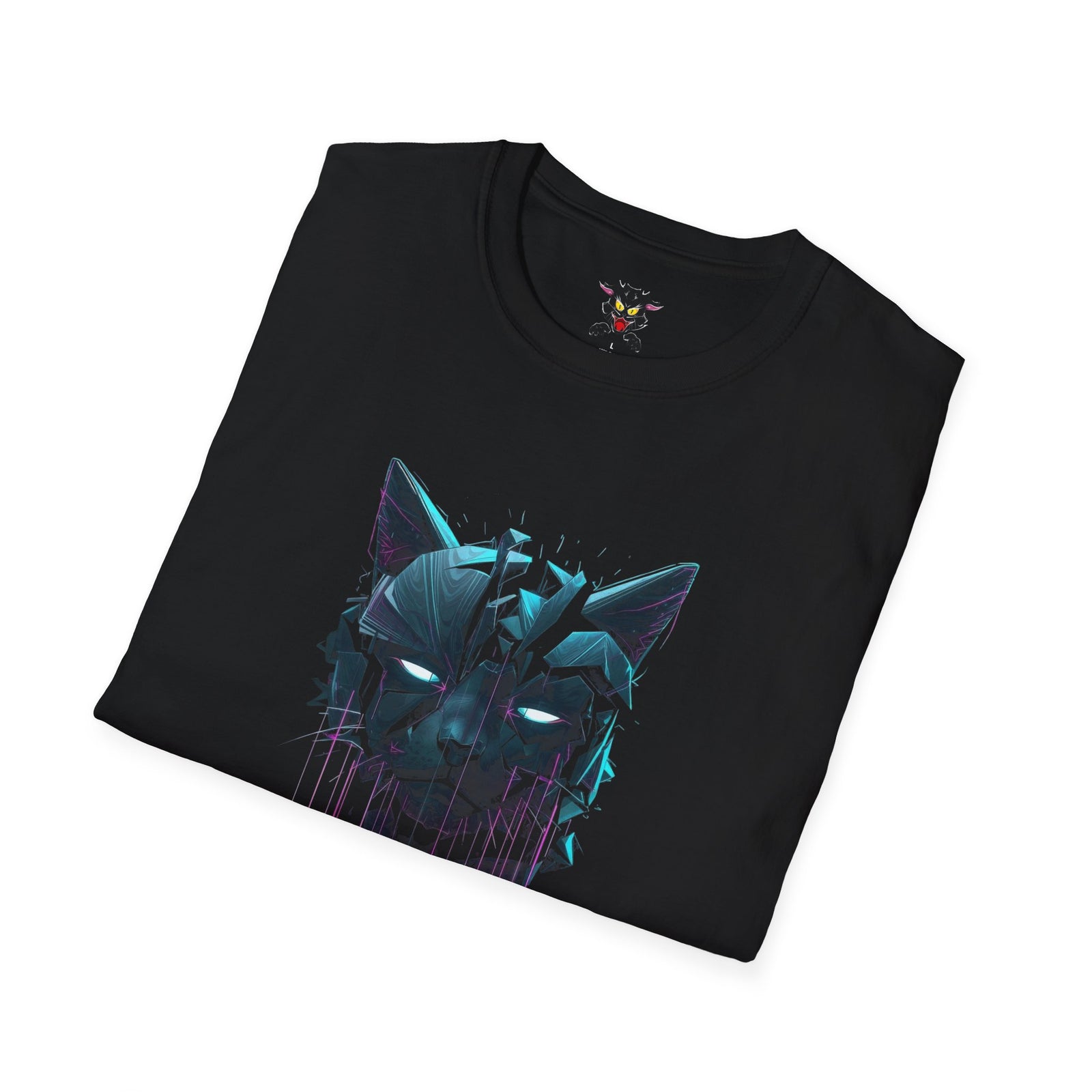 Cat Cyberpunk T-Shirt — Neon Dripping Mask Design