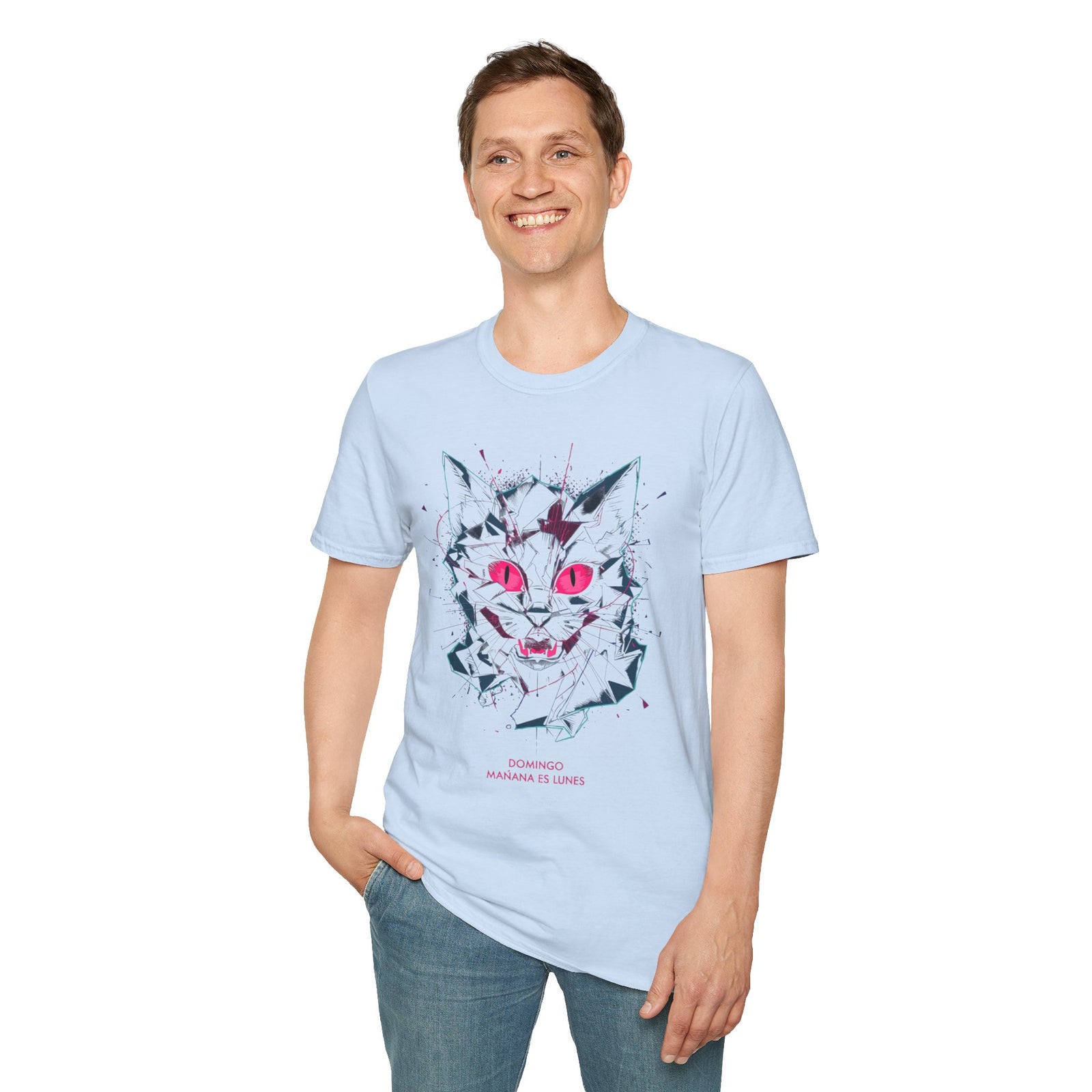 Cat Skull Graphic T-Shirt — Pink Eyes Shattered Design