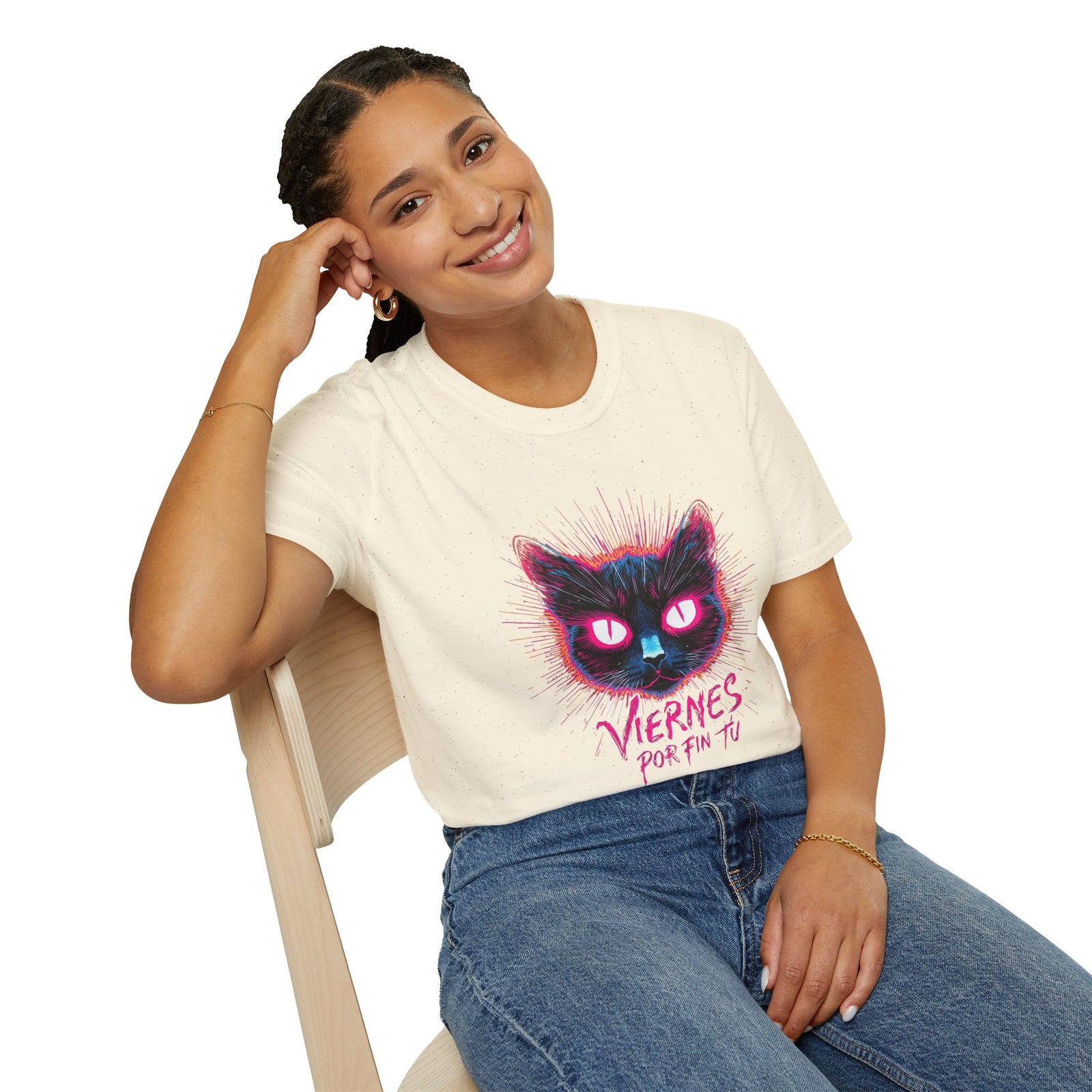 Cat Tee — "Viernes Por Fin" Neon Cat Graphic T-Shirt