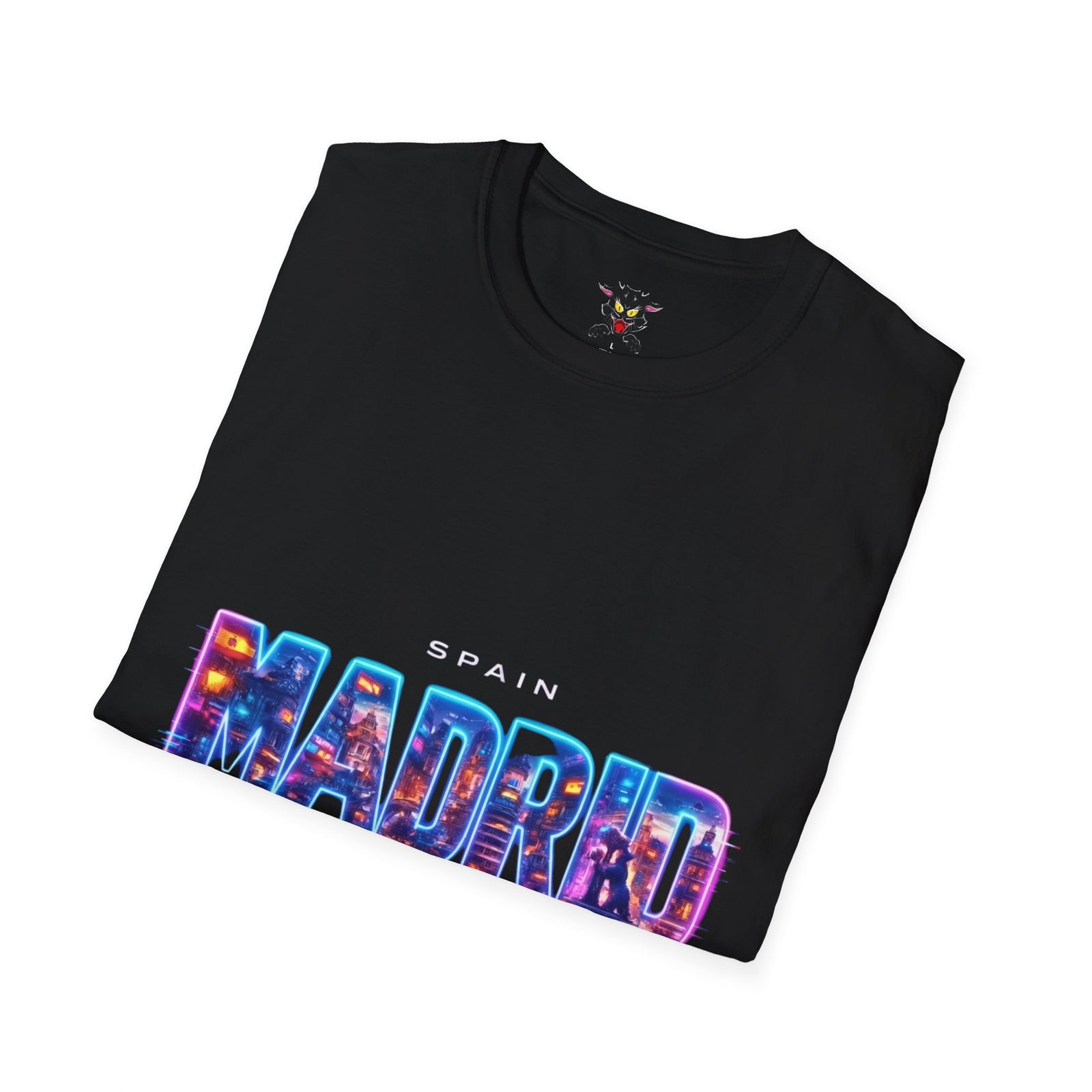 Camiseta Madrid Spain | Diseño Neón Urbano | Streetwear Español Premium Gatoloco