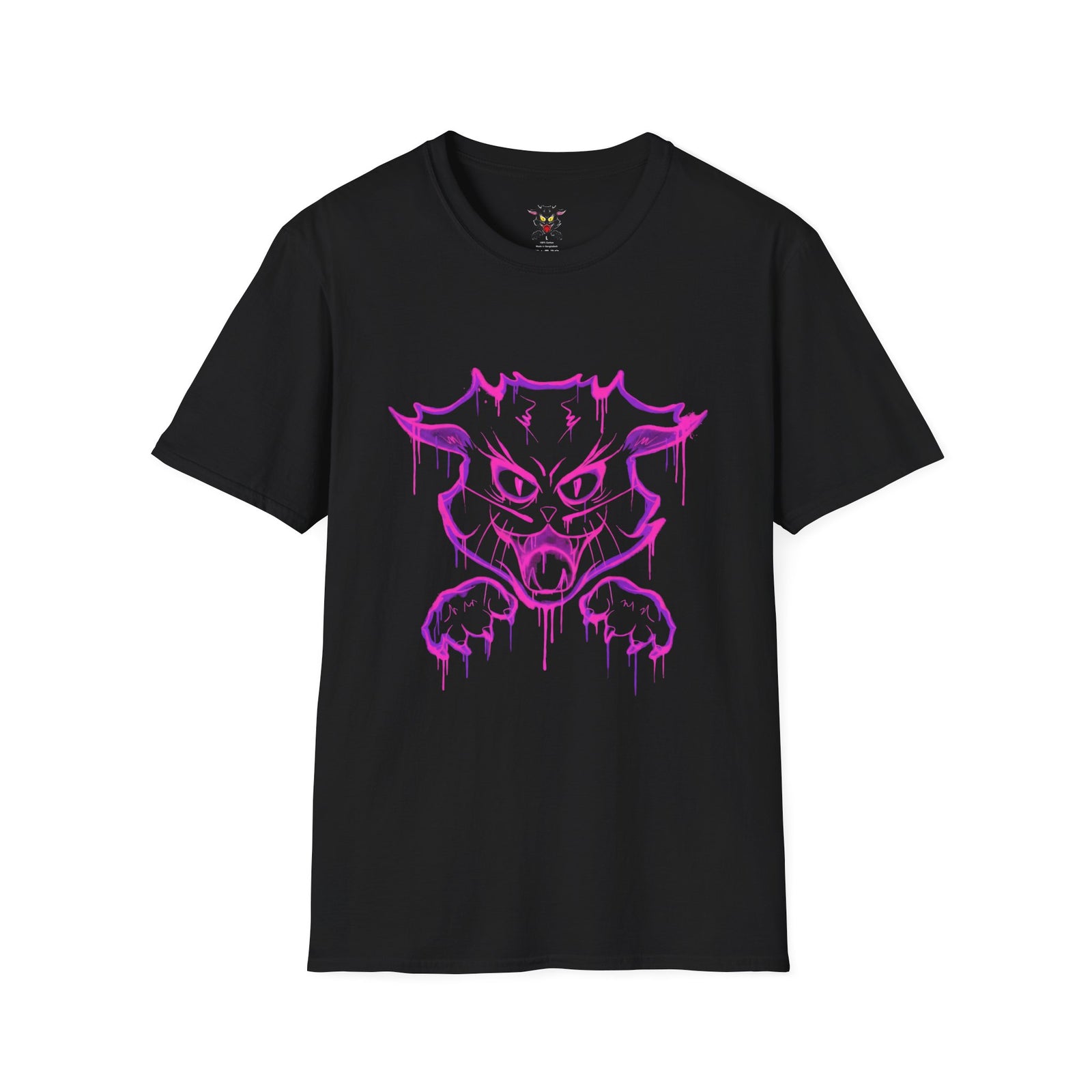 Camiseta unisex softstyle negra con gráfico gato Gatoloco