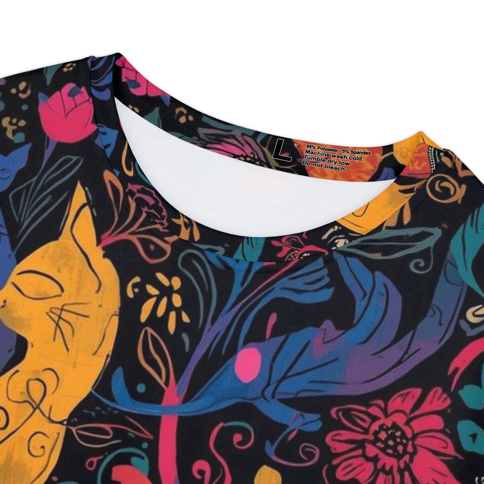 Women's Cat Floral Tee — Colorful Boho Cats All-Over Print Shirt