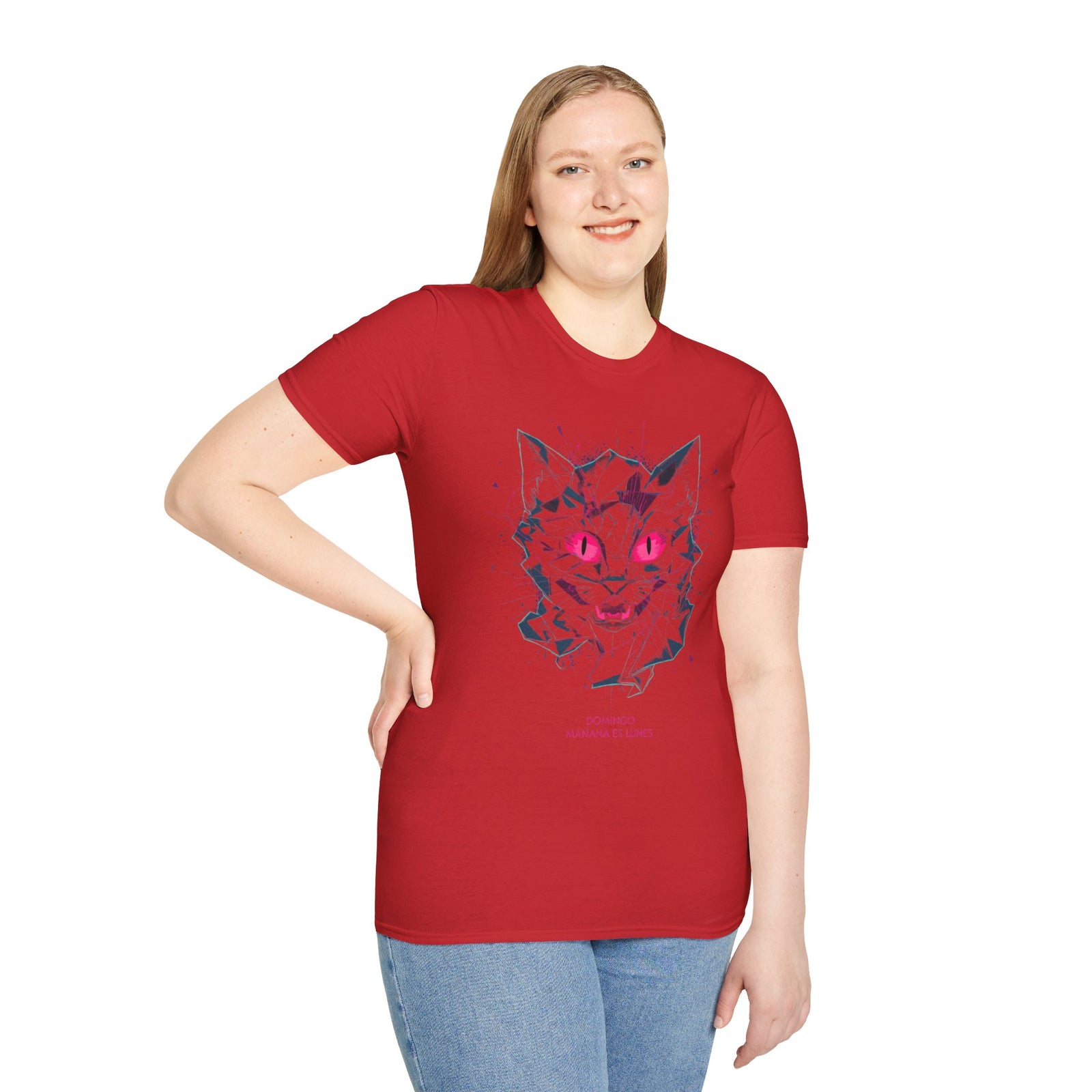 Cat Skull Graphic T-Shirt — Pink Eyes Shattered Design