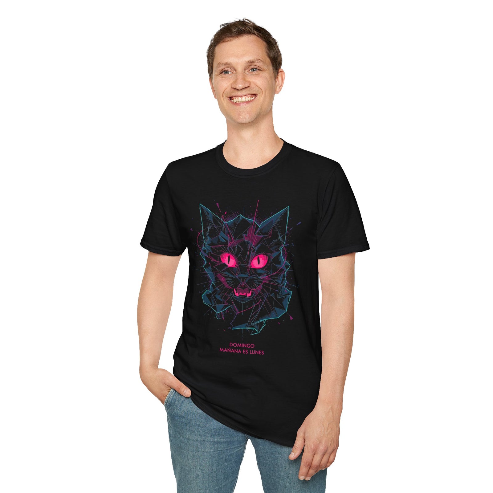 Cat Skull Graphic T-Shirt — Pink Eyes Shattered Design