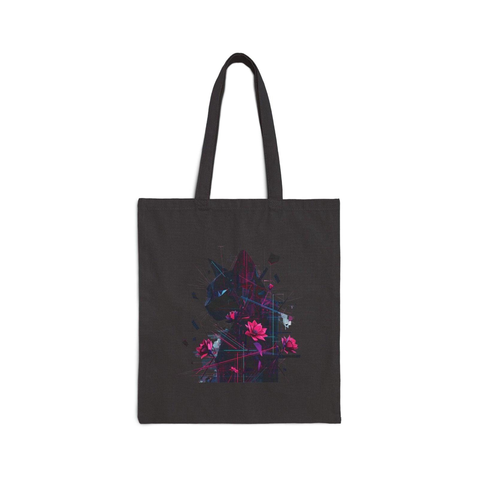 Floral Cat Silhouette Tote Bag — Canvas Animal Art Shopper