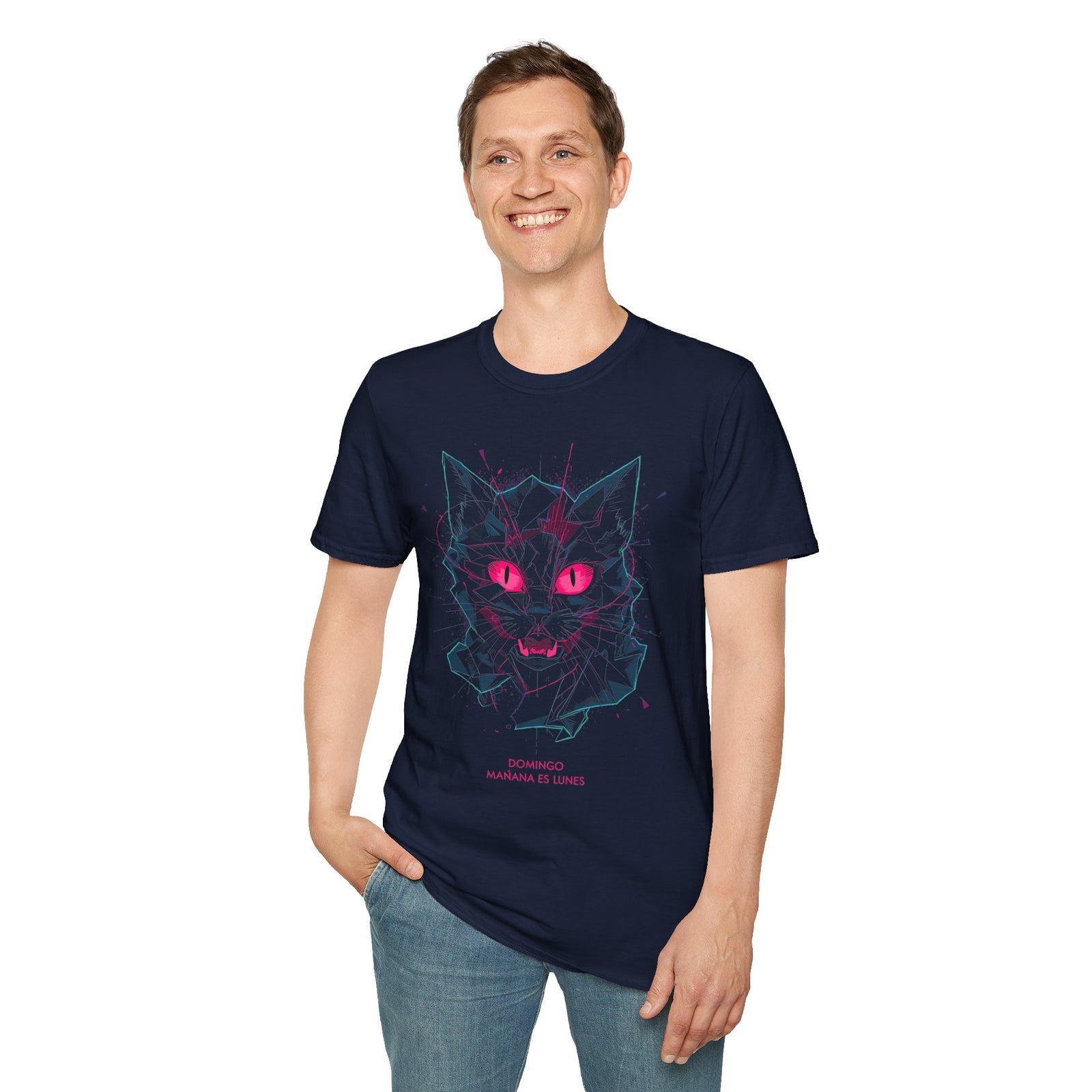 Cat Skull Graphic T-Shirt — Pink Eyes Shattered Design