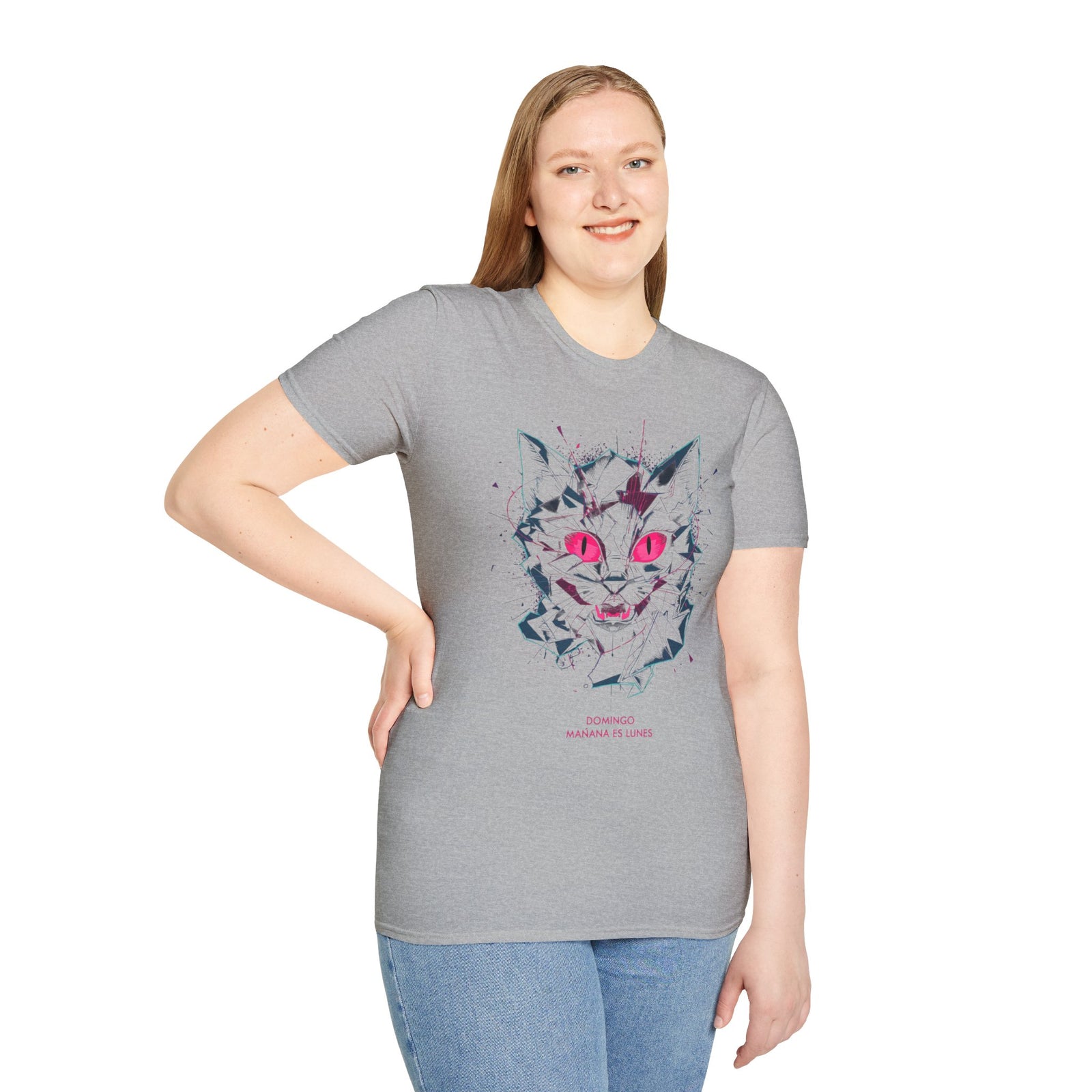 Cat Skull Graphic T-Shirt — Pink Eyes Shattered Design