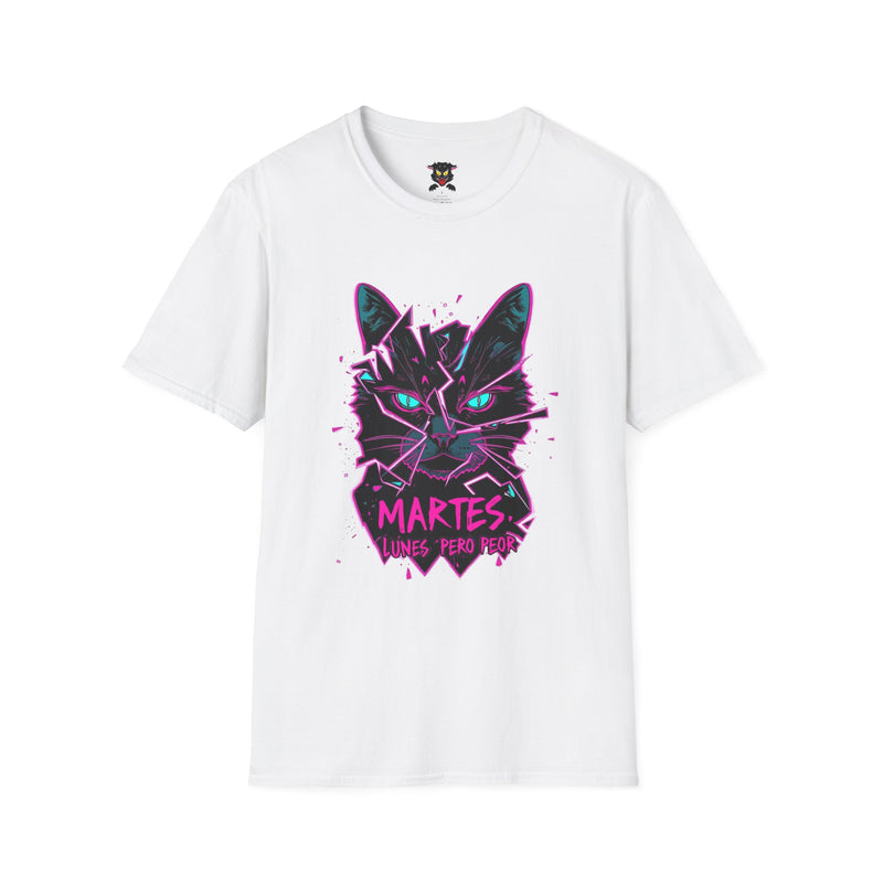 Cat Graphic T-Shirt — Neon Retro "Martes" Design (Lunes Pero Puro)