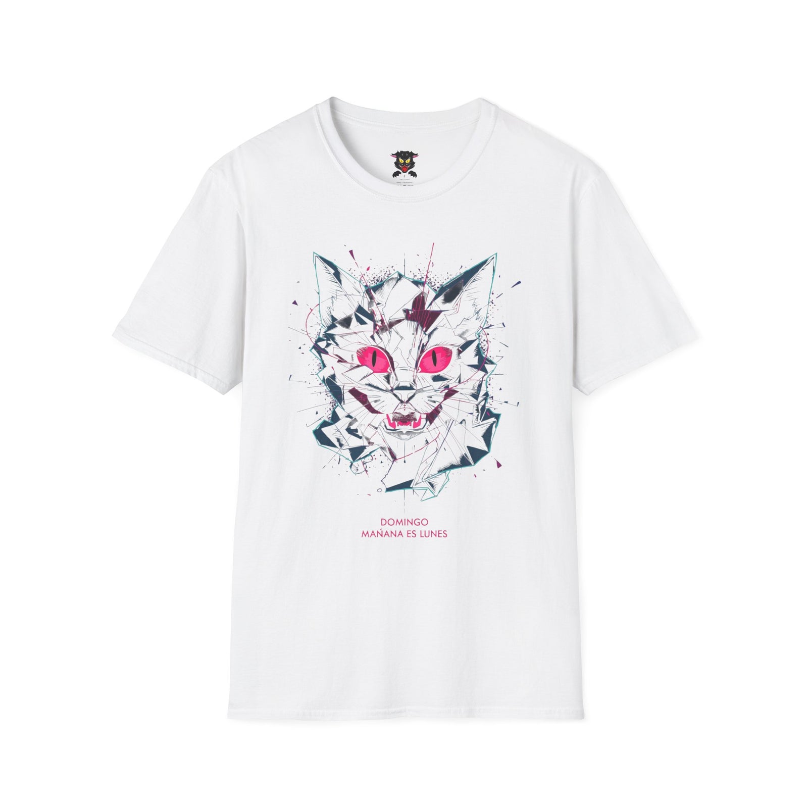 Cat Skull Graphic T-Shirt — Pink Eyes Shattered Design