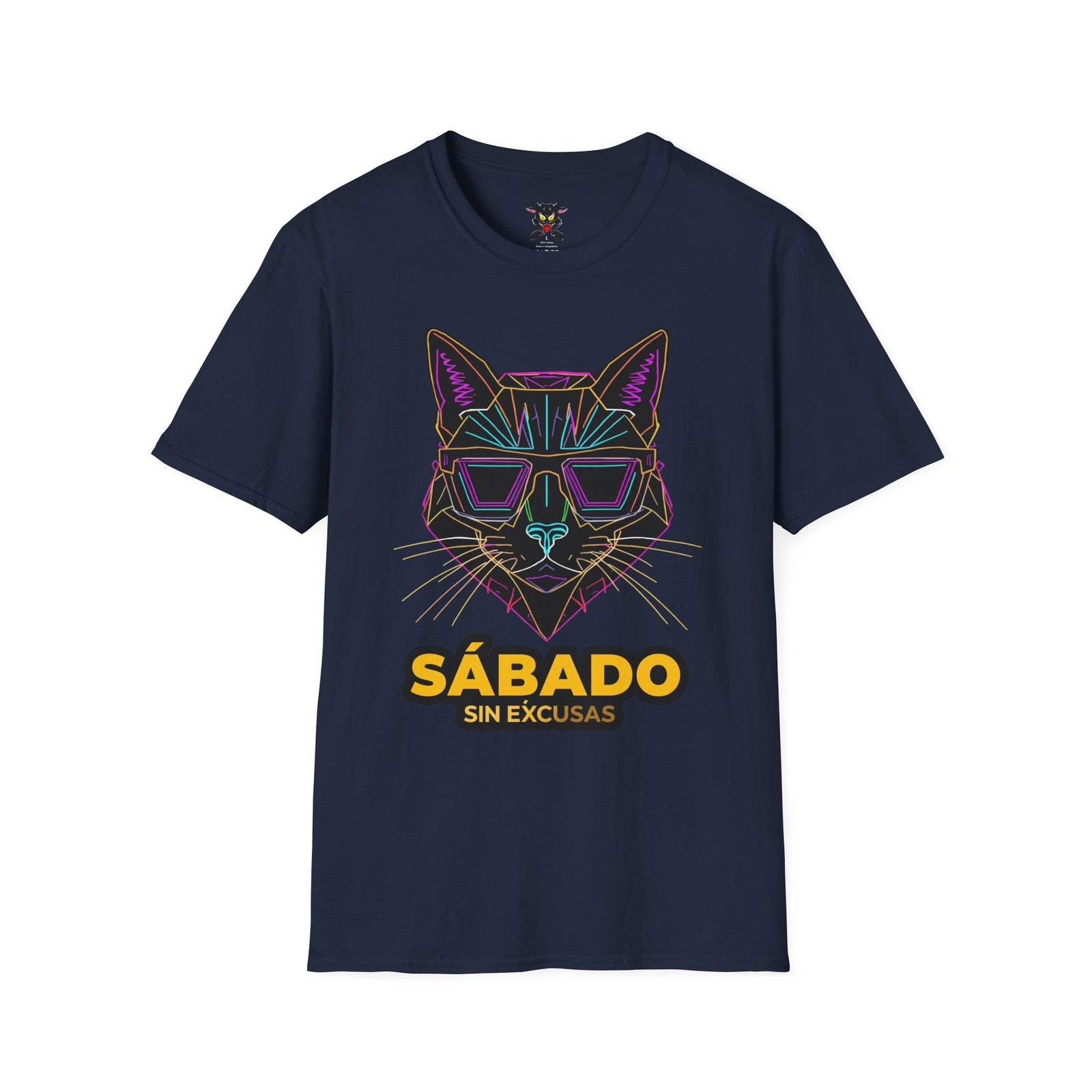 Sábado Sin Excusas Cat T-Shirt — Retro Neon Cat with Sunglasses