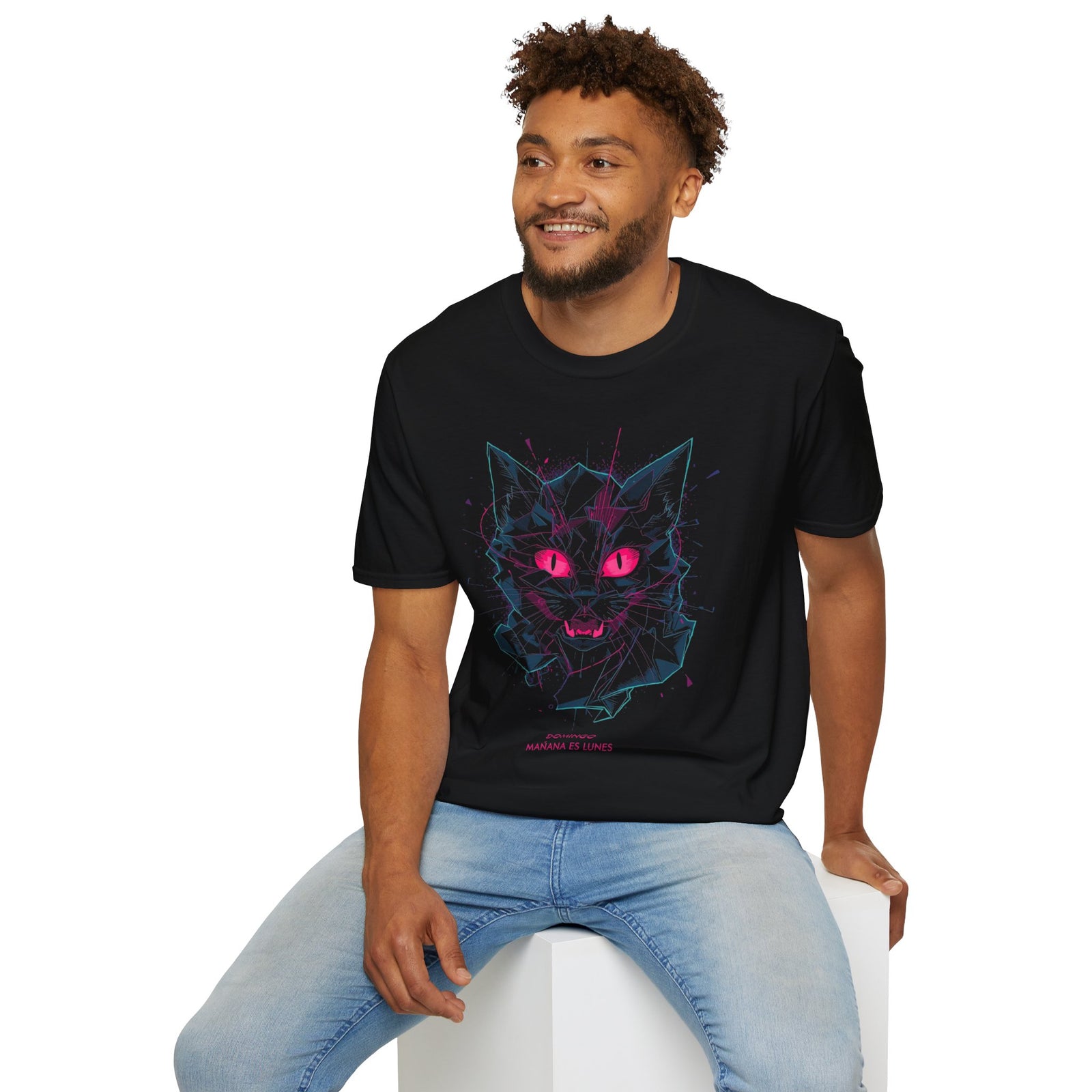 Cat Skull Graphic T-Shirt — Pink Eyes Shattered Design