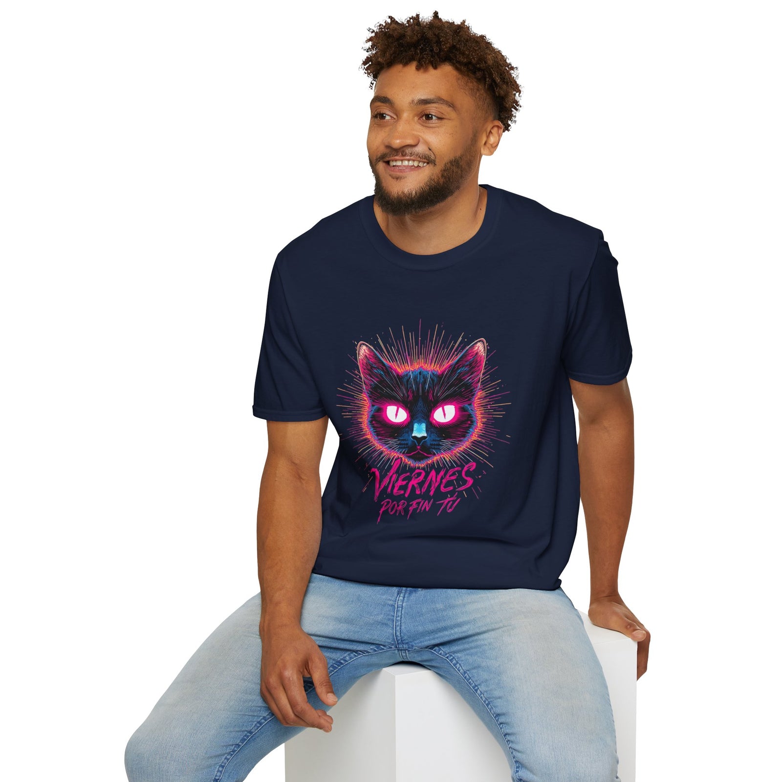 Cat Tee — "Viernes Por Fin" Neon Cat Graphic T-Shirt