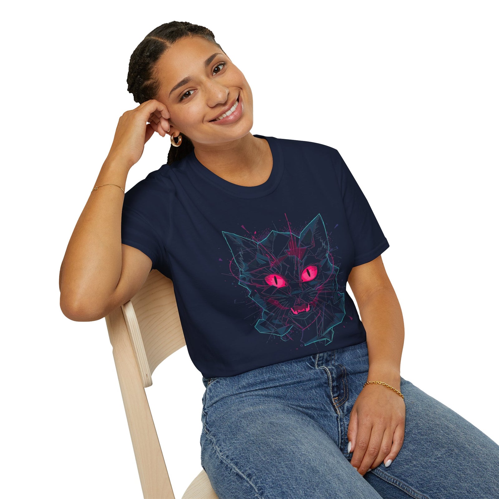 Cat Skull Graphic T-Shirt — Pink Eyes Shattered Design