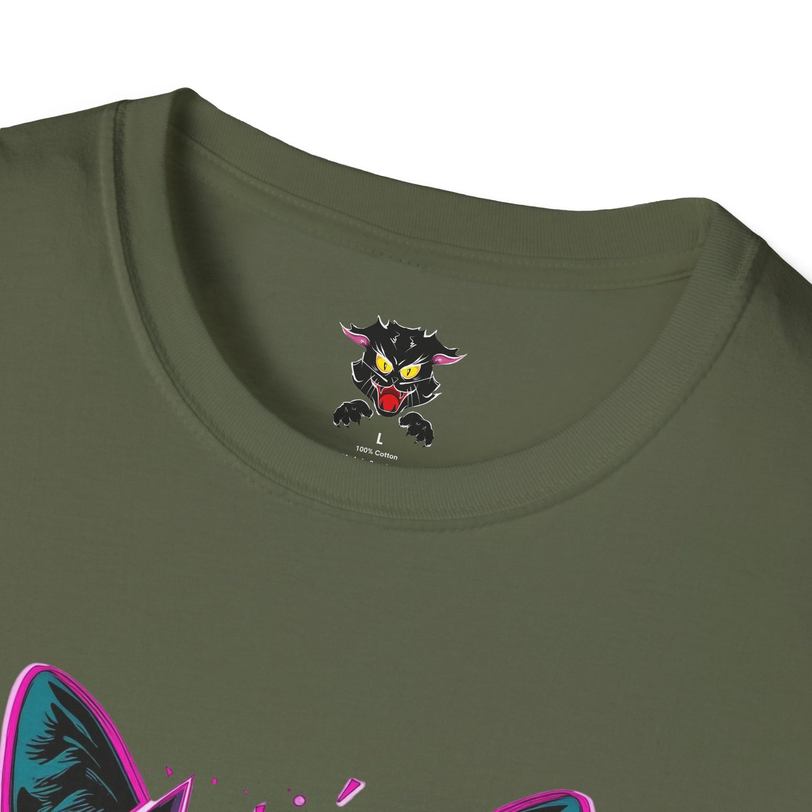 Cat Graphic T-Shirt — Neon Retro "Martes" Design (Lunes Pero Puro)