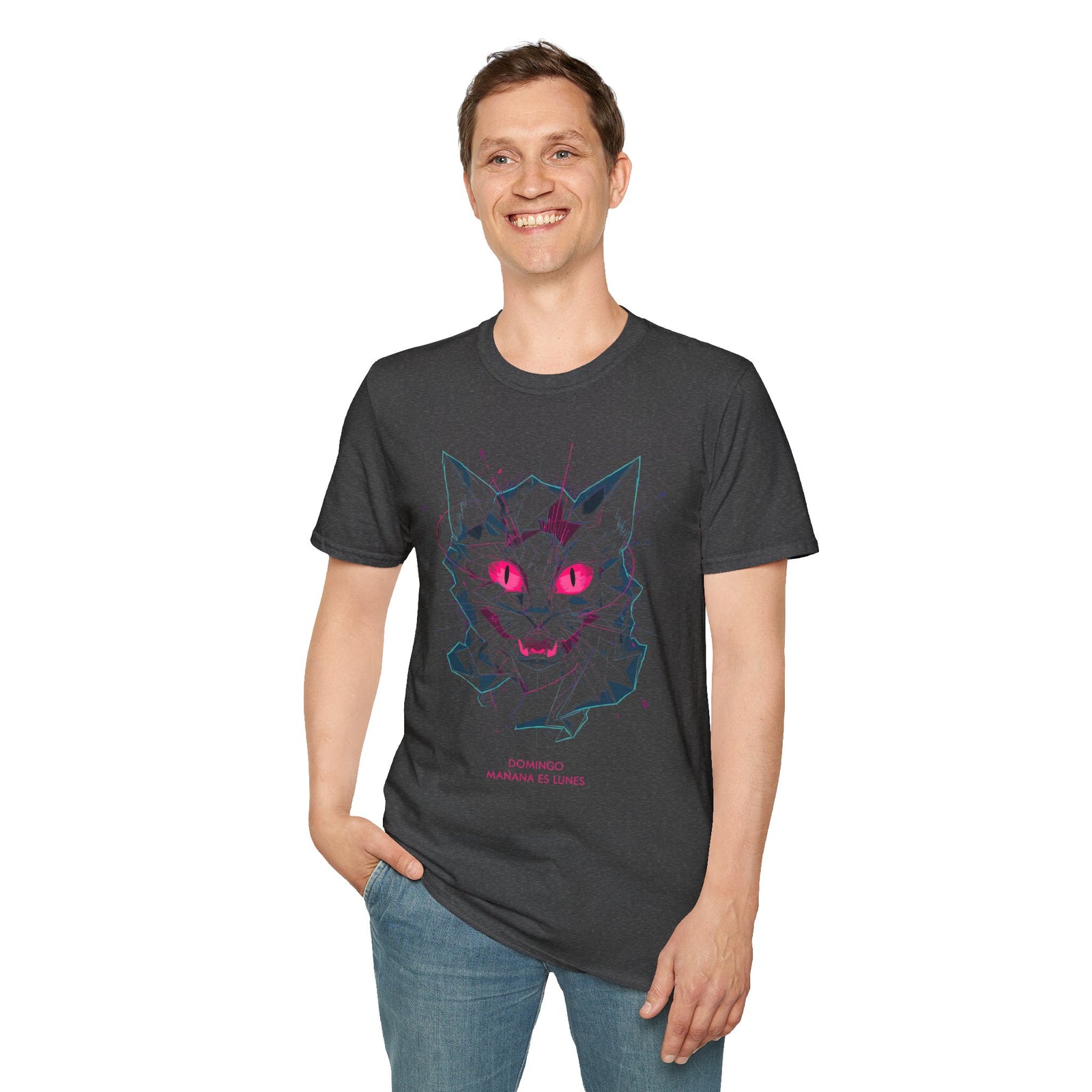 Cat Skull Graphic T-Shirt — Pink Eyes Shattered Design