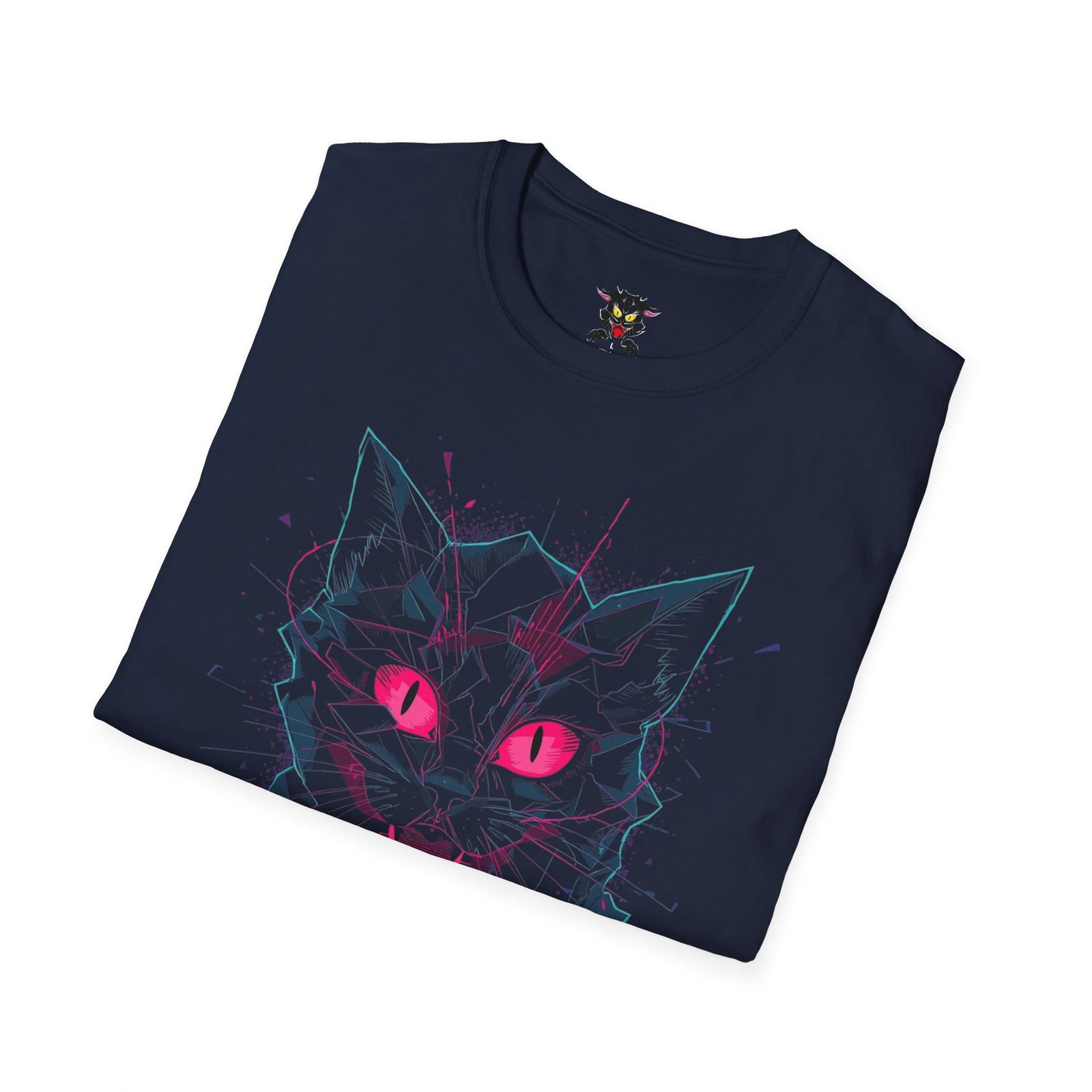 Cat Skull Graphic T-Shirt — Pink Eyes Shattered Design
