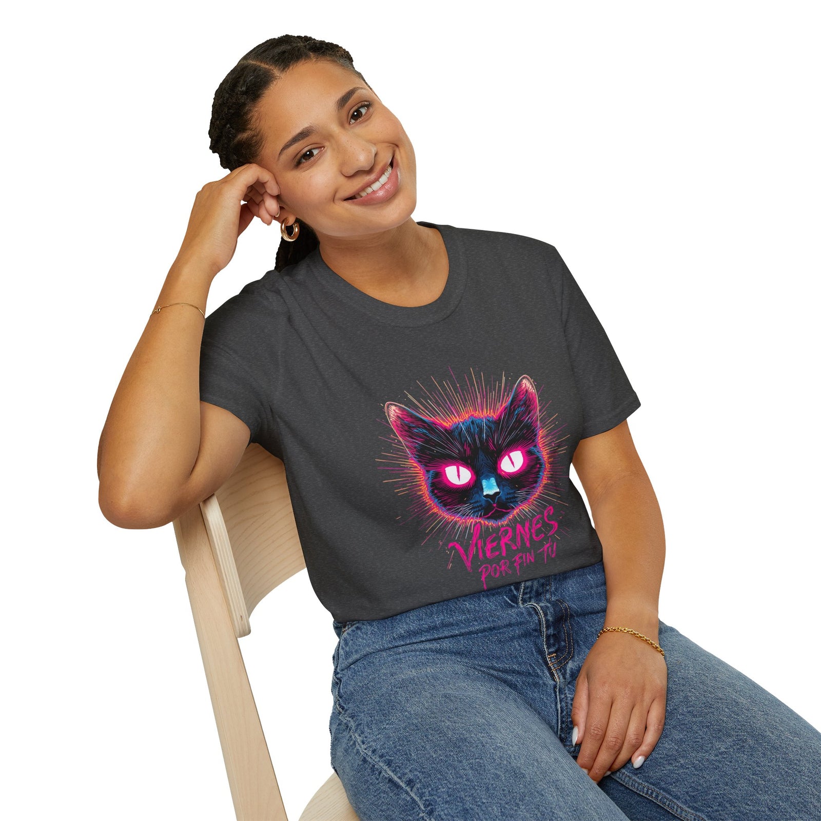 Cat Tee — "Viernes Por Fin" Neon Cat Graphic T-Shirt