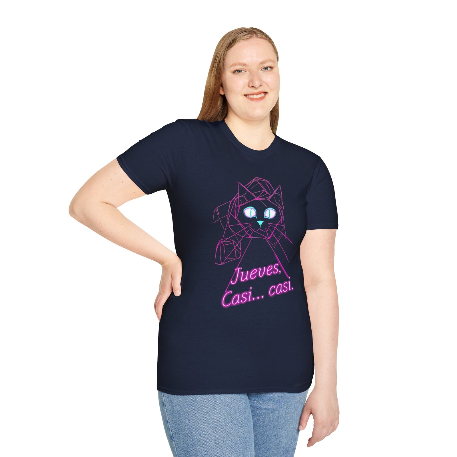 T-Shirt — Neon Cat "Jueves, Casi... casi." Retro Vaporwave Tee