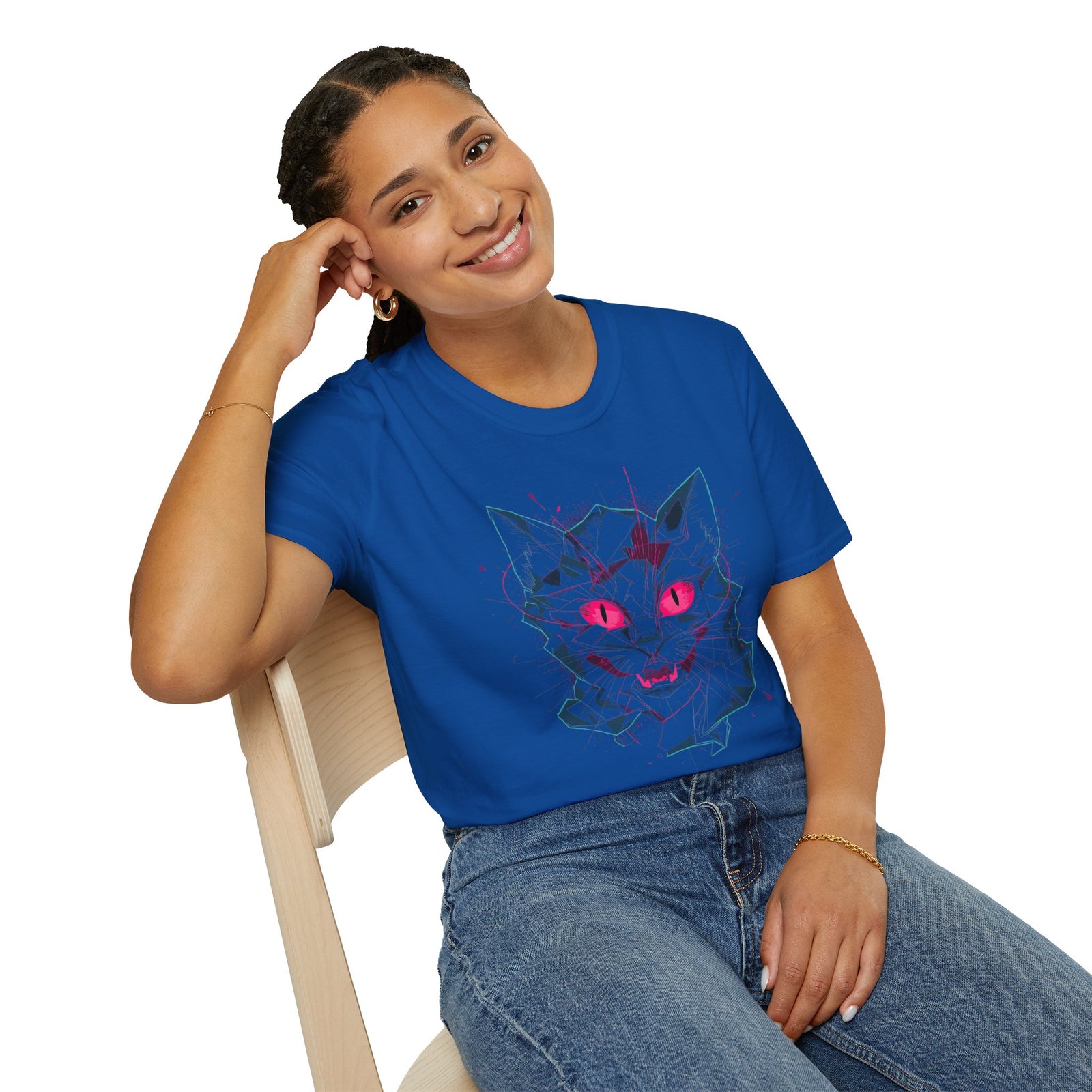 Cat Skull Graphic T-Shirt — Pink Eyes Shattered Design