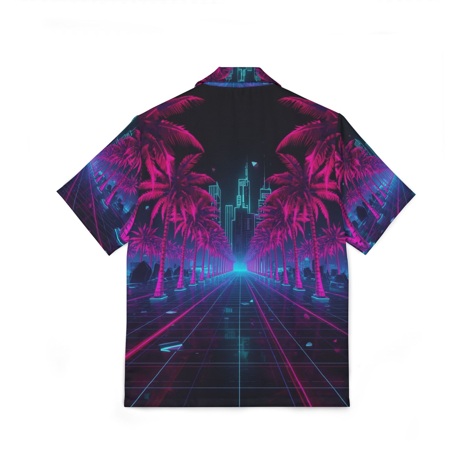 Retro Neon Palm Hawaiian Shirt — Vaporwave Aesthetic Camp Shirt