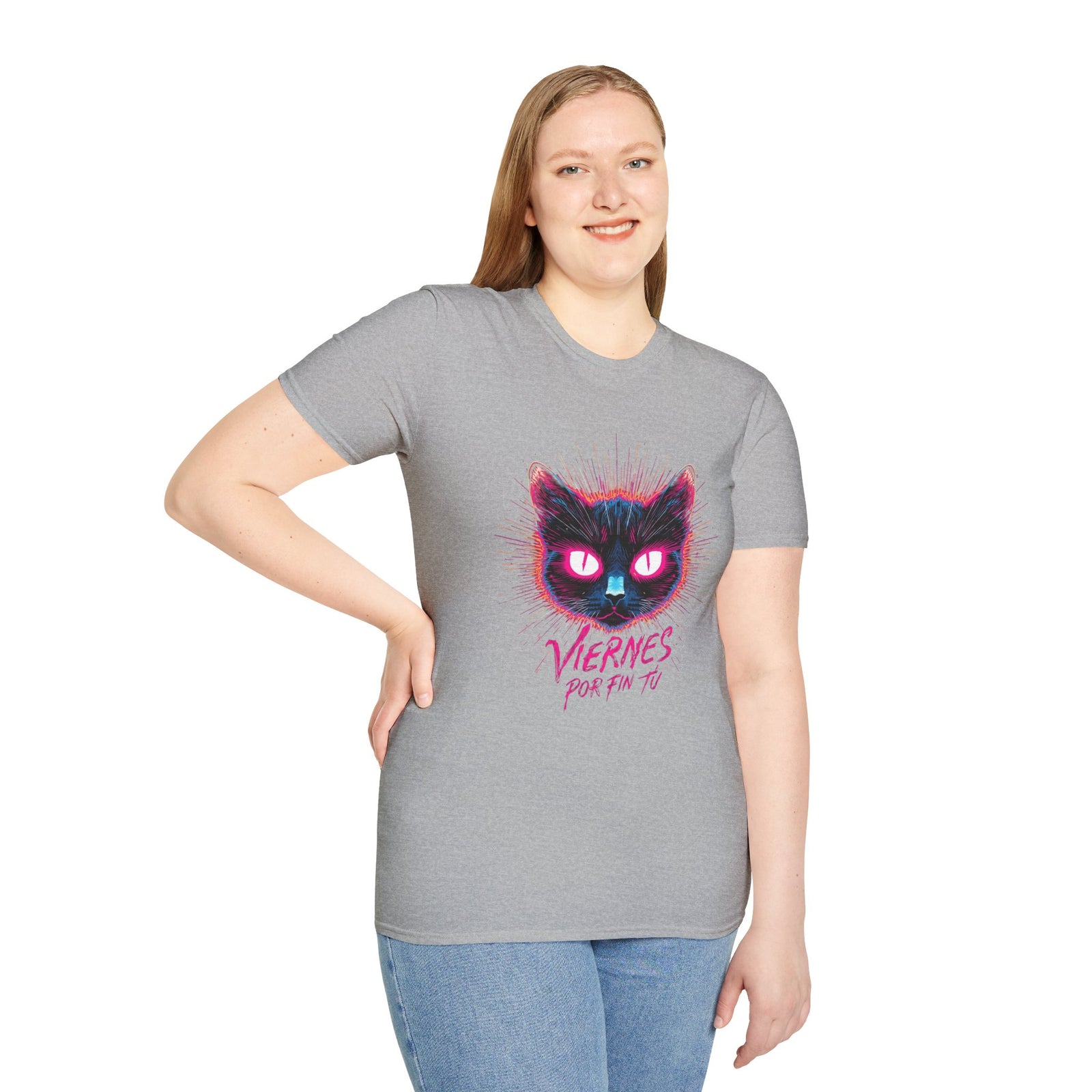 Cat Tee — "Viernes Por Fin" Neon Cat Graphic T-Shirt