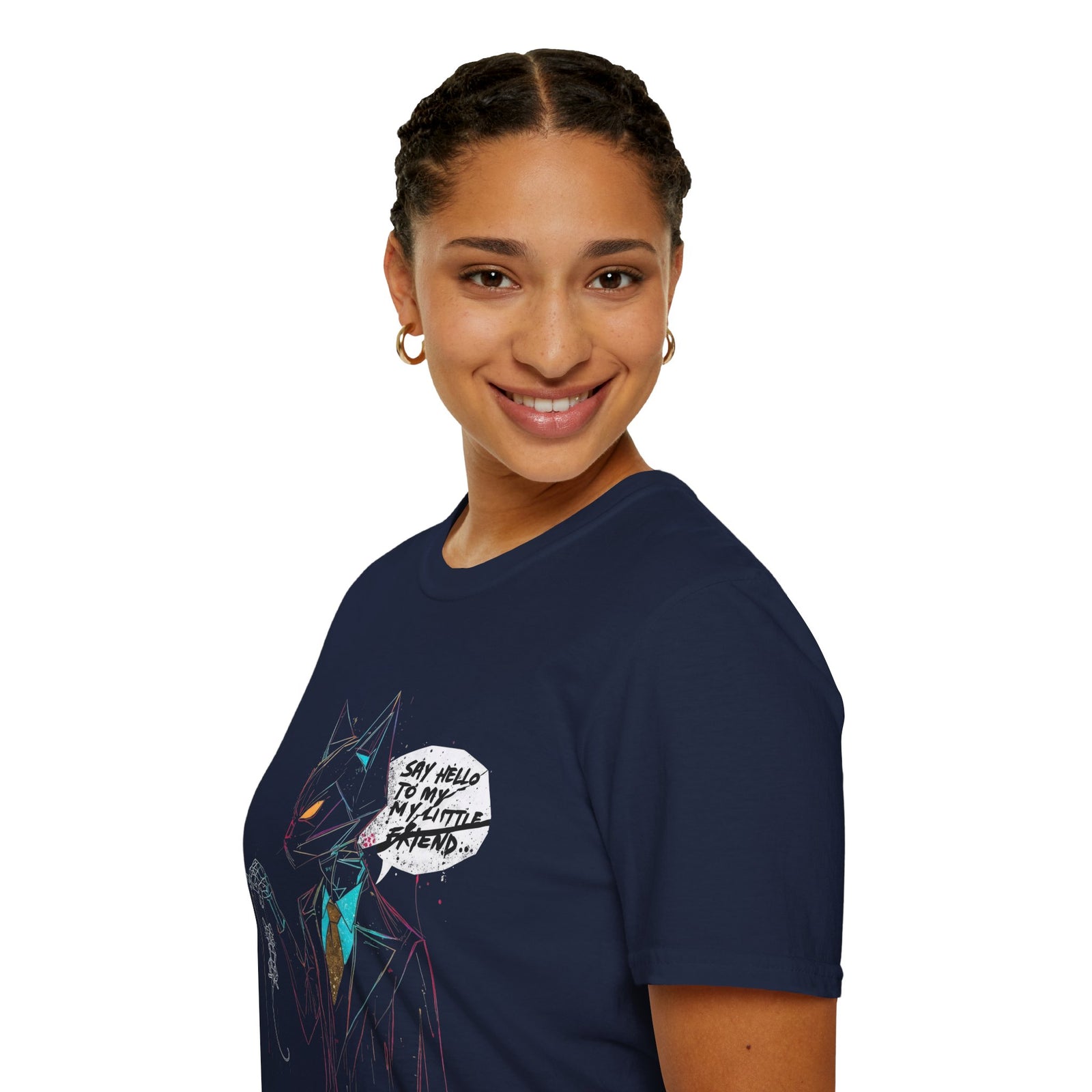 T-Shirt — "Say Hello to My Little Friend" Neon Sketch