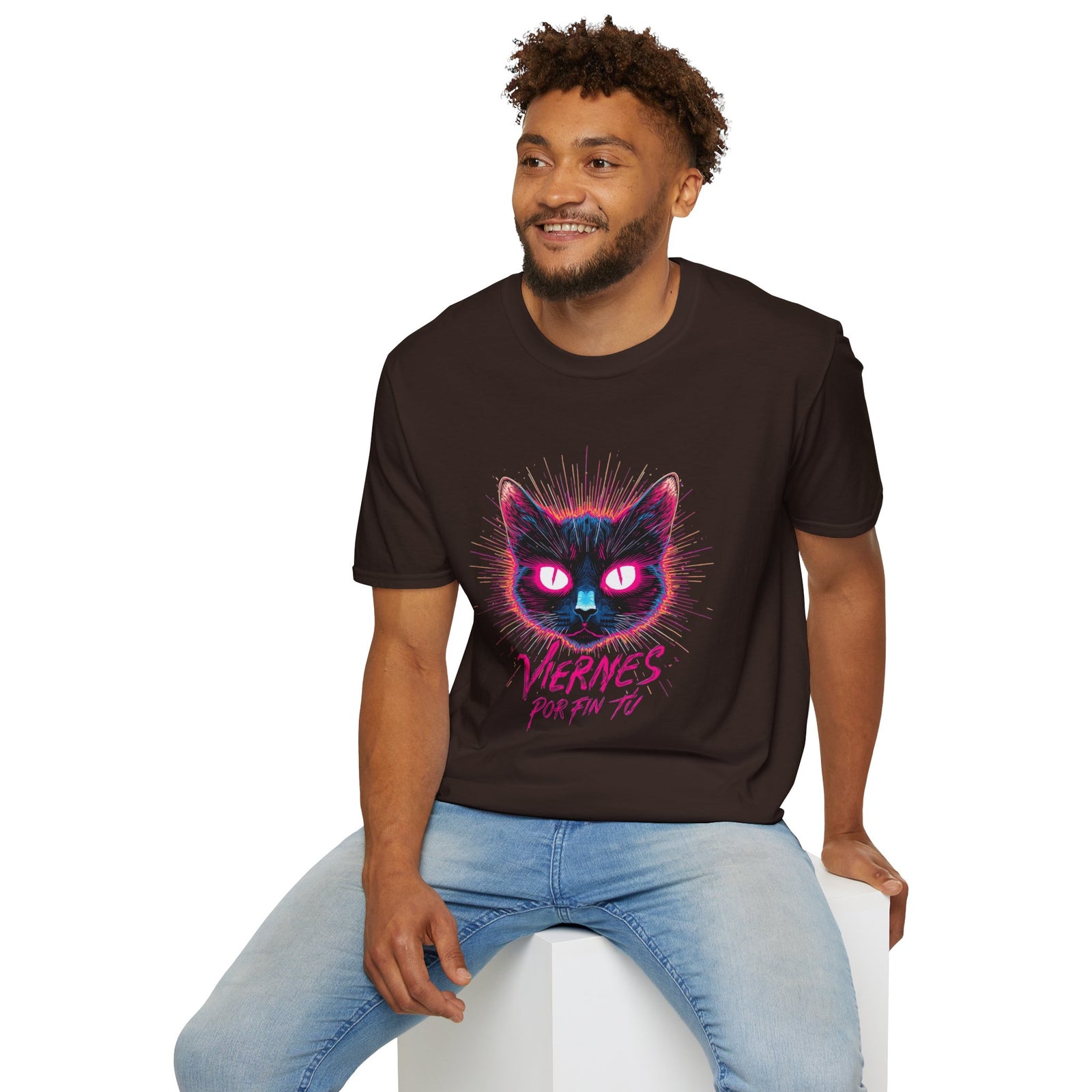 Cat Tee — "Viernes Por Fin" Neon Cat Graphic T-Shirt