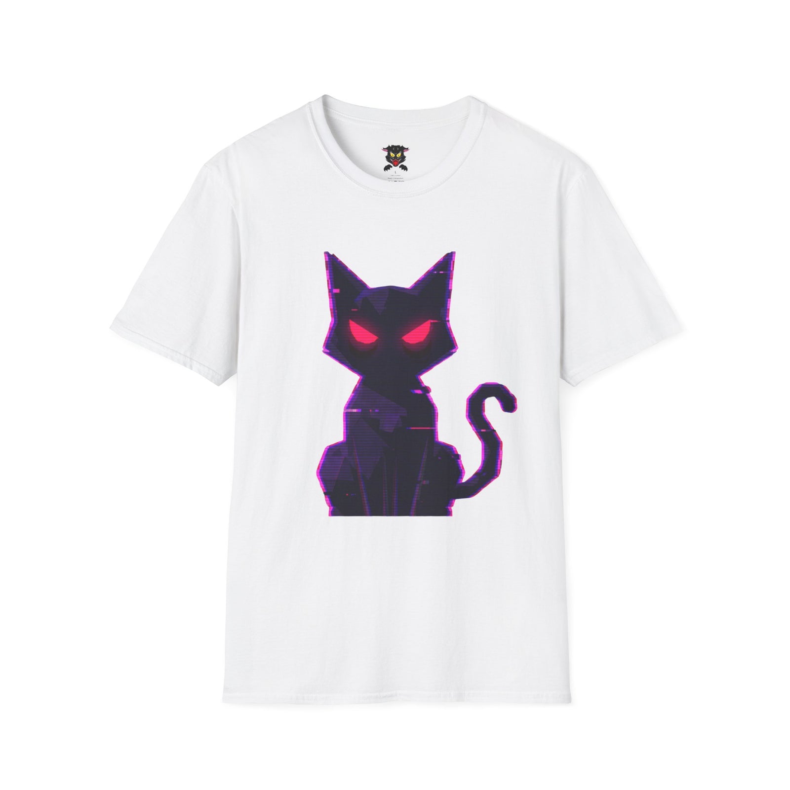 Camiseta blanca gato bold lines ojos rojos diseño Gatoloco