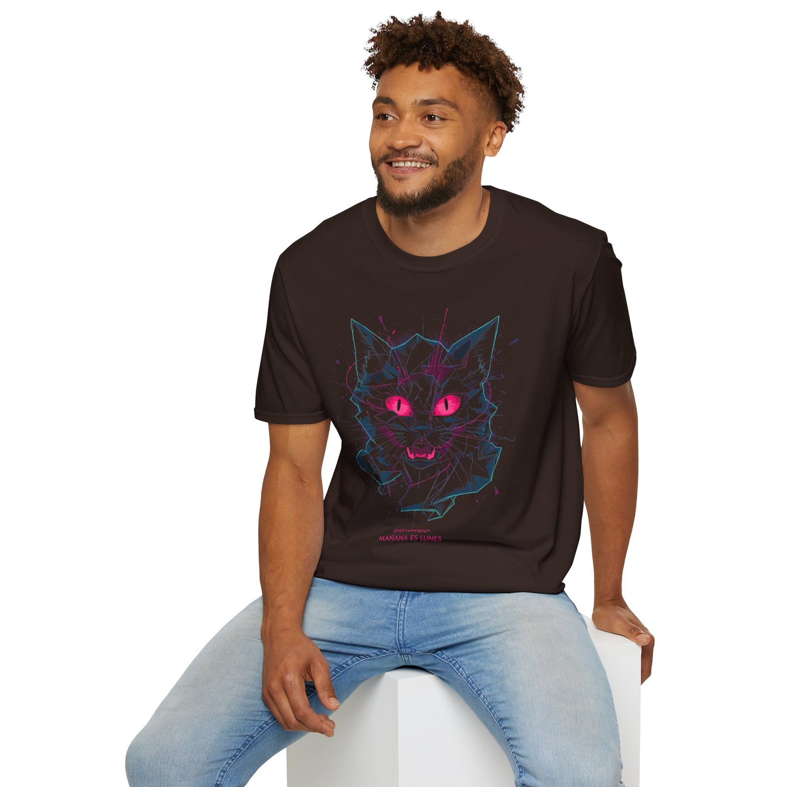 Cat Skull Graphic T-Shirt — Pink Eyes Shattered Design