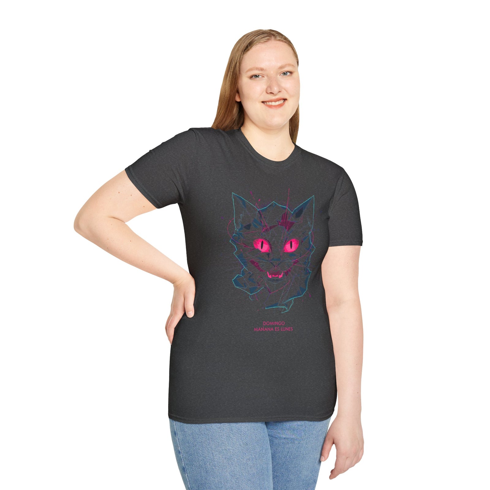 Cat Skull Graphic T-Shirt — Pink Eyes Shattered Design