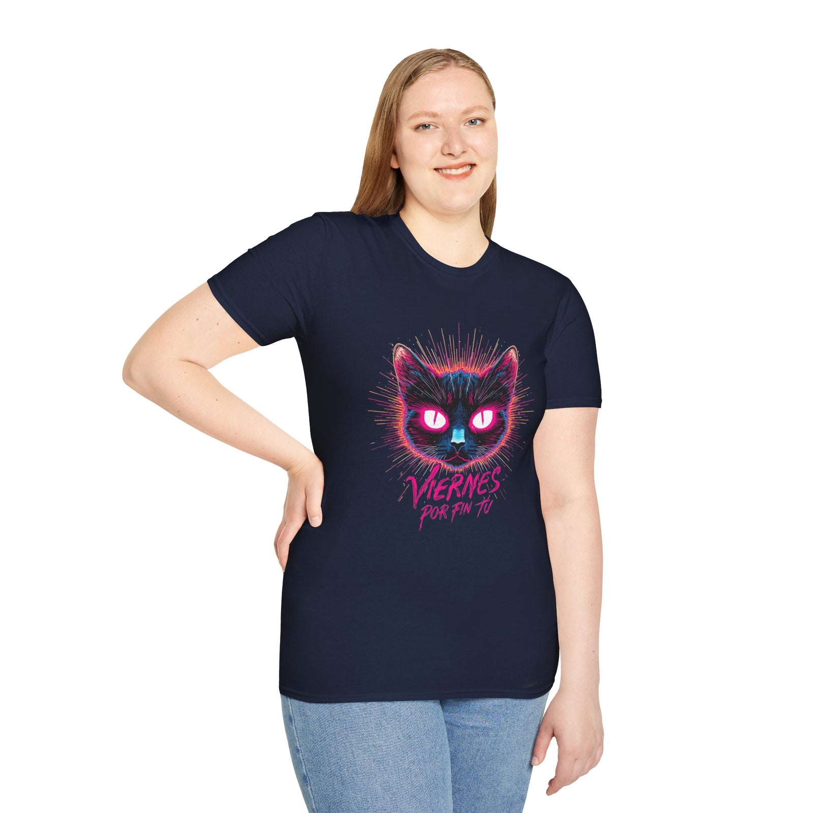 Cat Tee — "Viernes Por Fin" Neon Cat Graphic T-Shirt