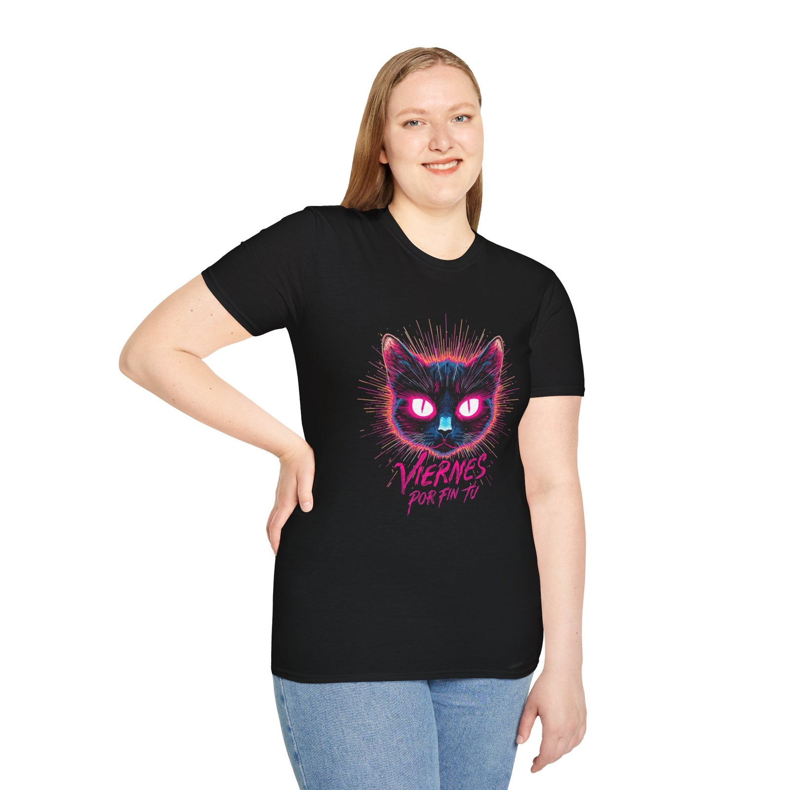 Cat Tee — "Viernes Por Fin" Neon Cat Graphic T-Shirt