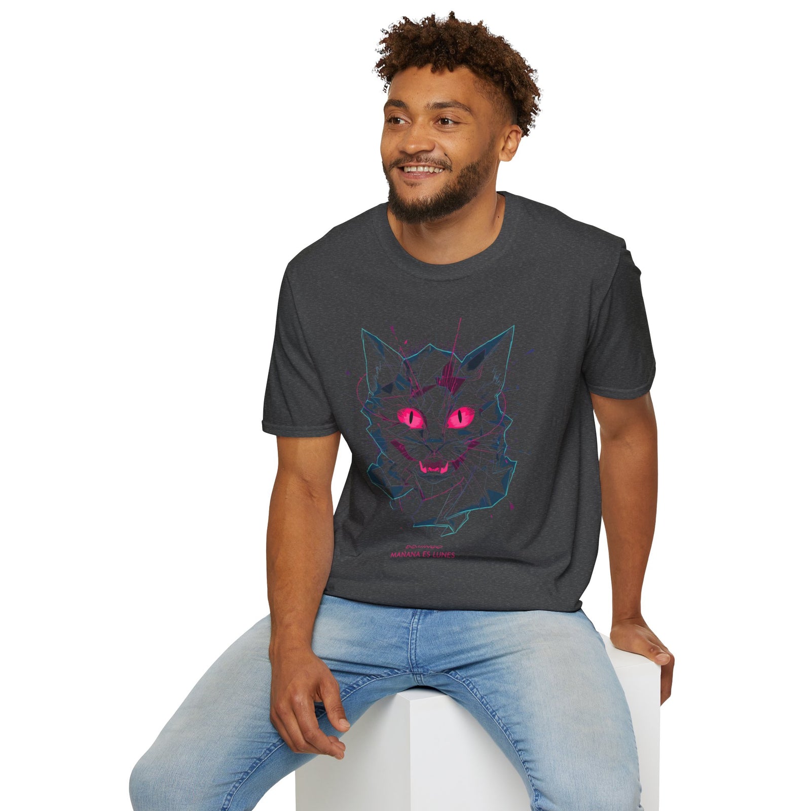 Cat Skull Graphic T-Shirt — Pink Eyes Shattered Design