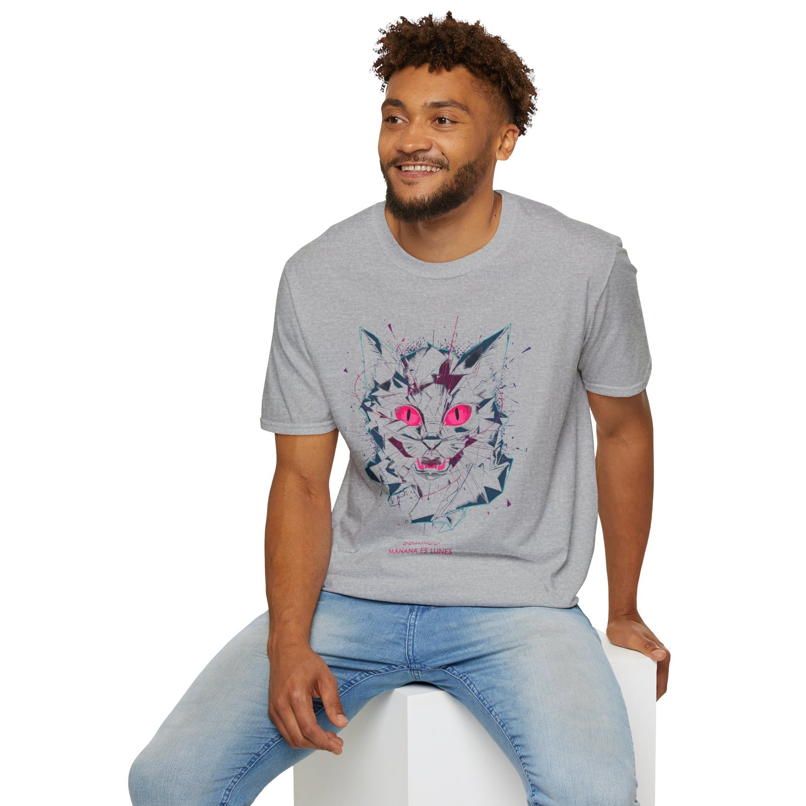 Cat Skull Graphic T-Shirt — Pink Eyes Shattered Design