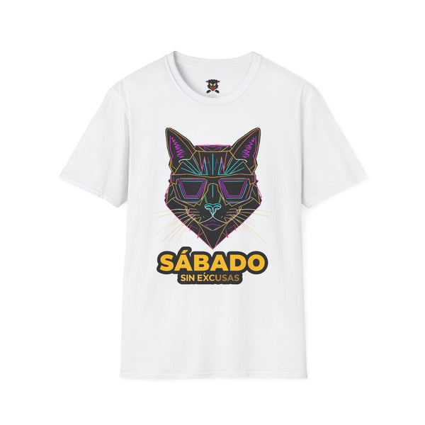 Sábado Sin Excusas Cat T-Shirt — Retro Neon Cat with Sunglasses