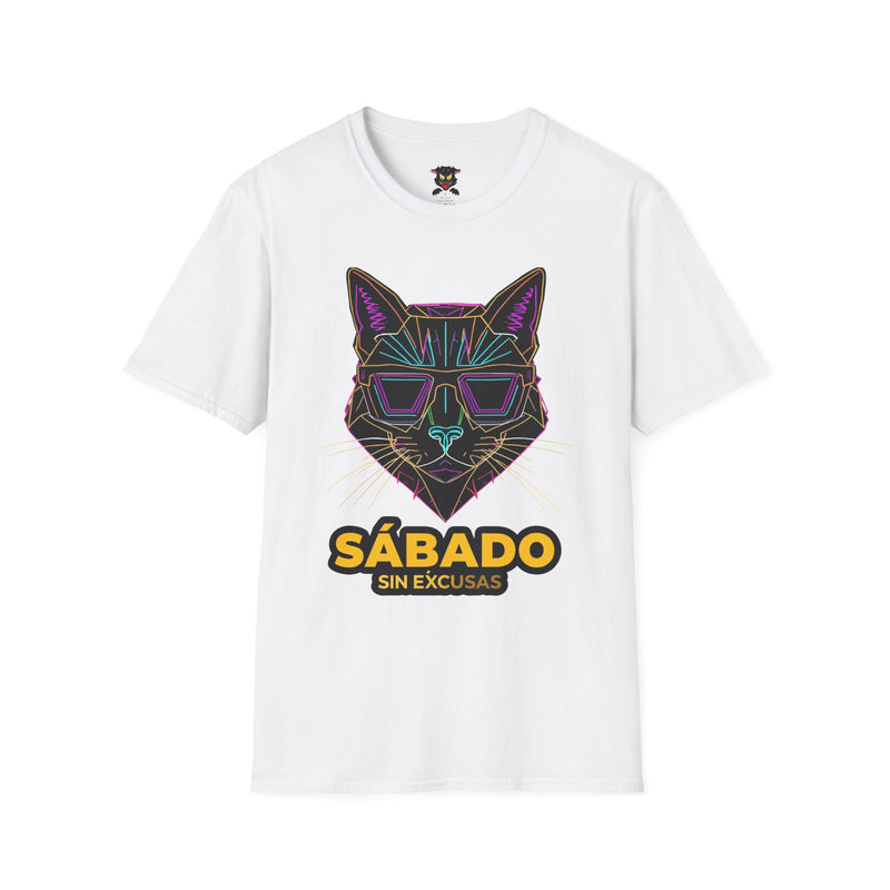 Sábado Sin Excusas Cat T-Shirt — Retro Neon Cat with Sunglasses