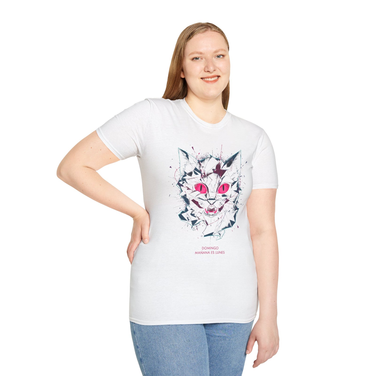 Cat Skull Graphic T-Shirt — Pink Eyes Shattered Design