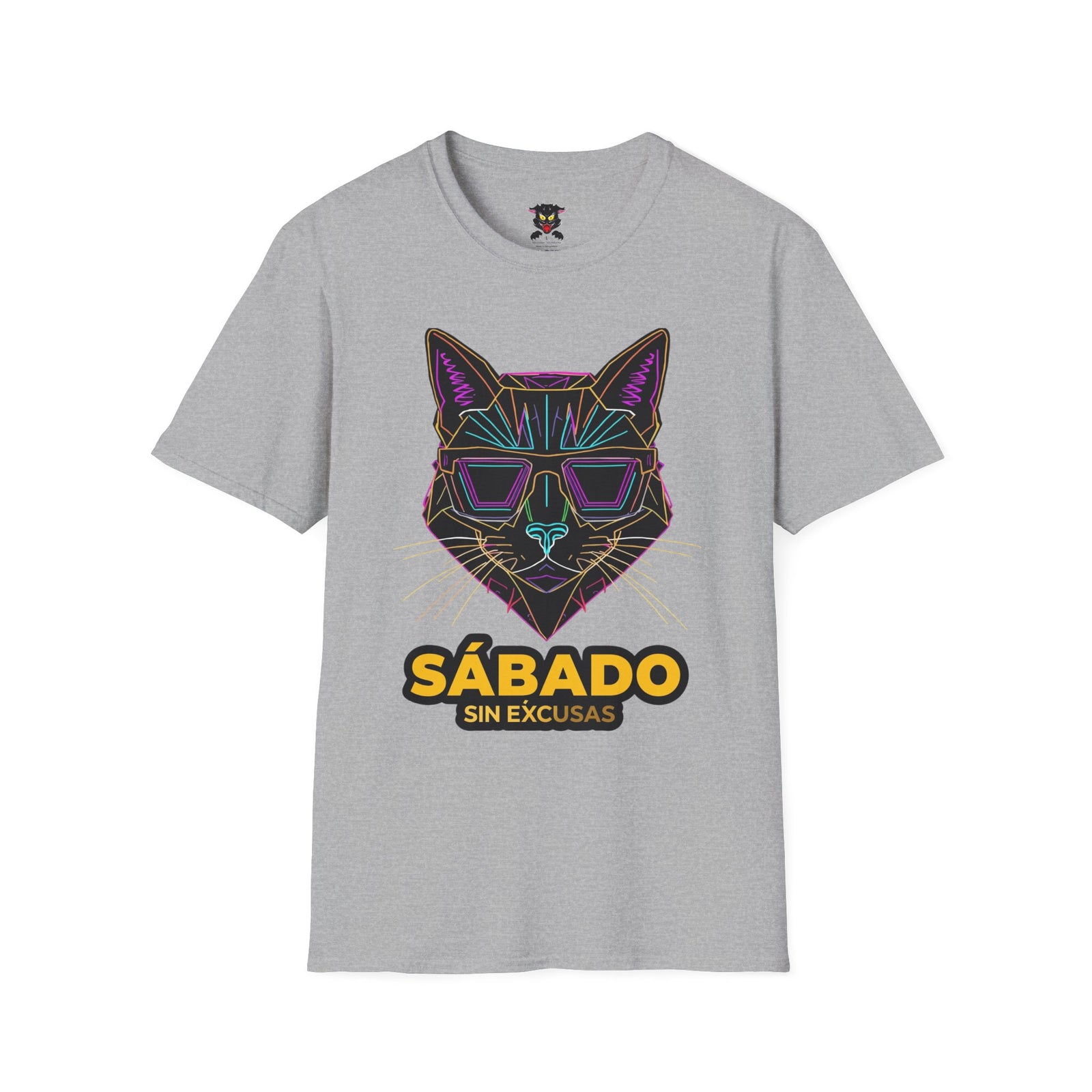 Sábado Sin Excusas Cat T-Shirt — Retro Neon Cat with Sunglasses
