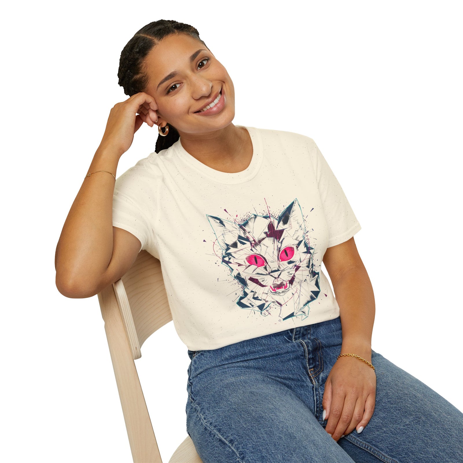 Cat Skull Graphic T-Shirt — Pink Eyes Shattered Design
