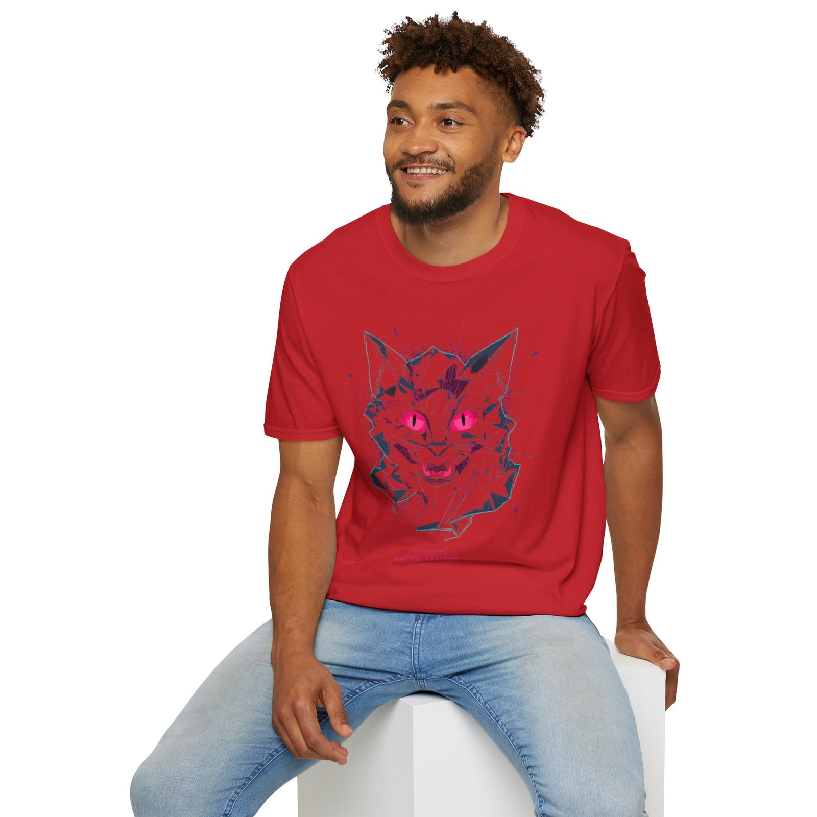 Cat Skull Graphic T-Shirt — Pink Eyes Shattered Design