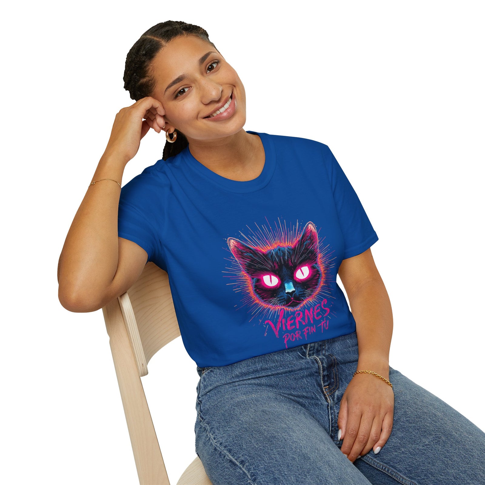 Cat Tee — "Viernes Por Fin" Neon Cat Graphic T-Shirt
